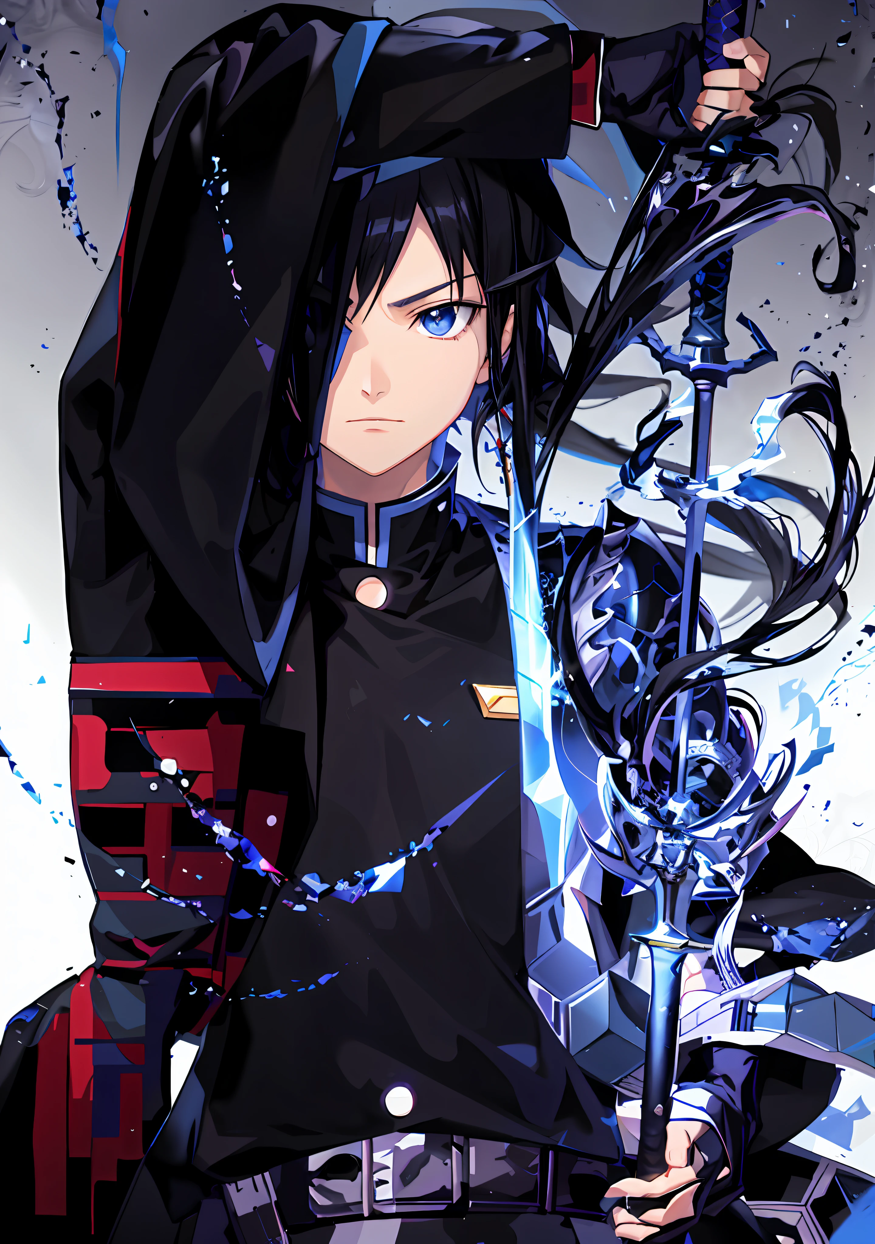 anime character with sword and cape holding a sword in front of a starr sky, okata kazuto, black - haired mage, detailed key anime art, shigenori soejima illustration, anime wallaper, inspired by Okumura Masanobu, key anime art, hd anime wallaper, ufotable art style, anime styled digital art