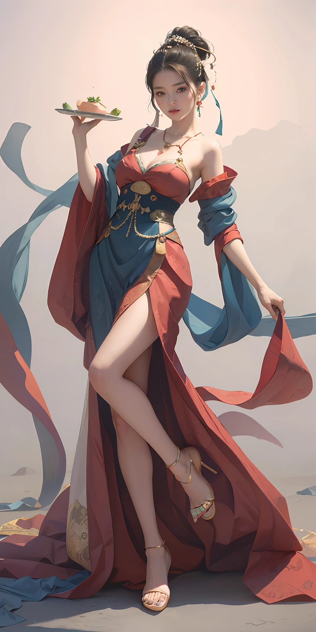 Best Quality, Masterpiece, Ultra High Resolution, (Realism: 1.4), Original Photo, 1Girl, Bare Shoulder, Hanfu, In the Dark, Deep Shadow, Low Key, Cold Light, Big Breasts, 36d, Big Boobs, Sexy, Buttocks, Hot, Big Boobs, Cleavage, Big Tits, Detailed, Real Photo, Hyper-Realism, Surrealism