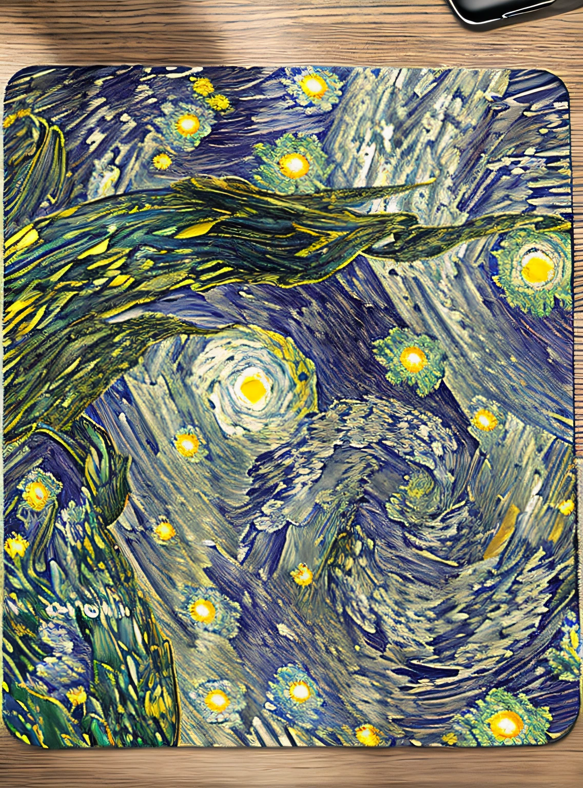starry night painting on a mouse pad with a keyboard, the starry night, style of van gogh starry night, starry night, van gogh art style, dark starry night, in the starry night, in style of van gogh, inspired by Vincent Proce, van gogh painting, vincent van gogh painting, by Van Gogh, fine art museum piece, style of van gogh