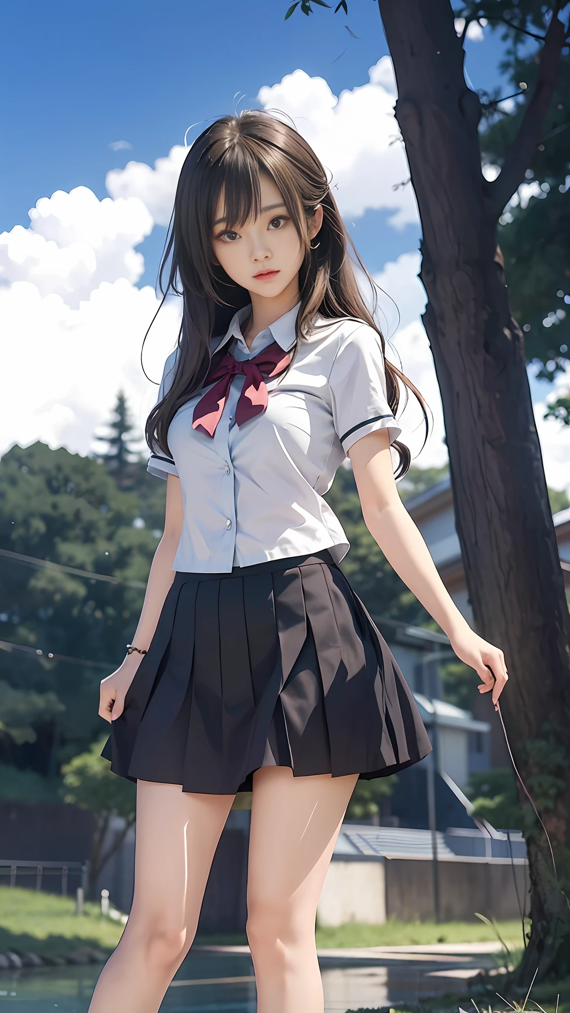 anime girl in a short skirt and a shirt standing next to a tree, beautiful anime high school girl, anime visual of a cute girl, anime best girl, young anime girl, an anime girl, kantai collection style, attractive anime girl, pretty anime girl, (anime girl), anime girl, beautiful anime girl, cute anime girl, anime girl with long hair