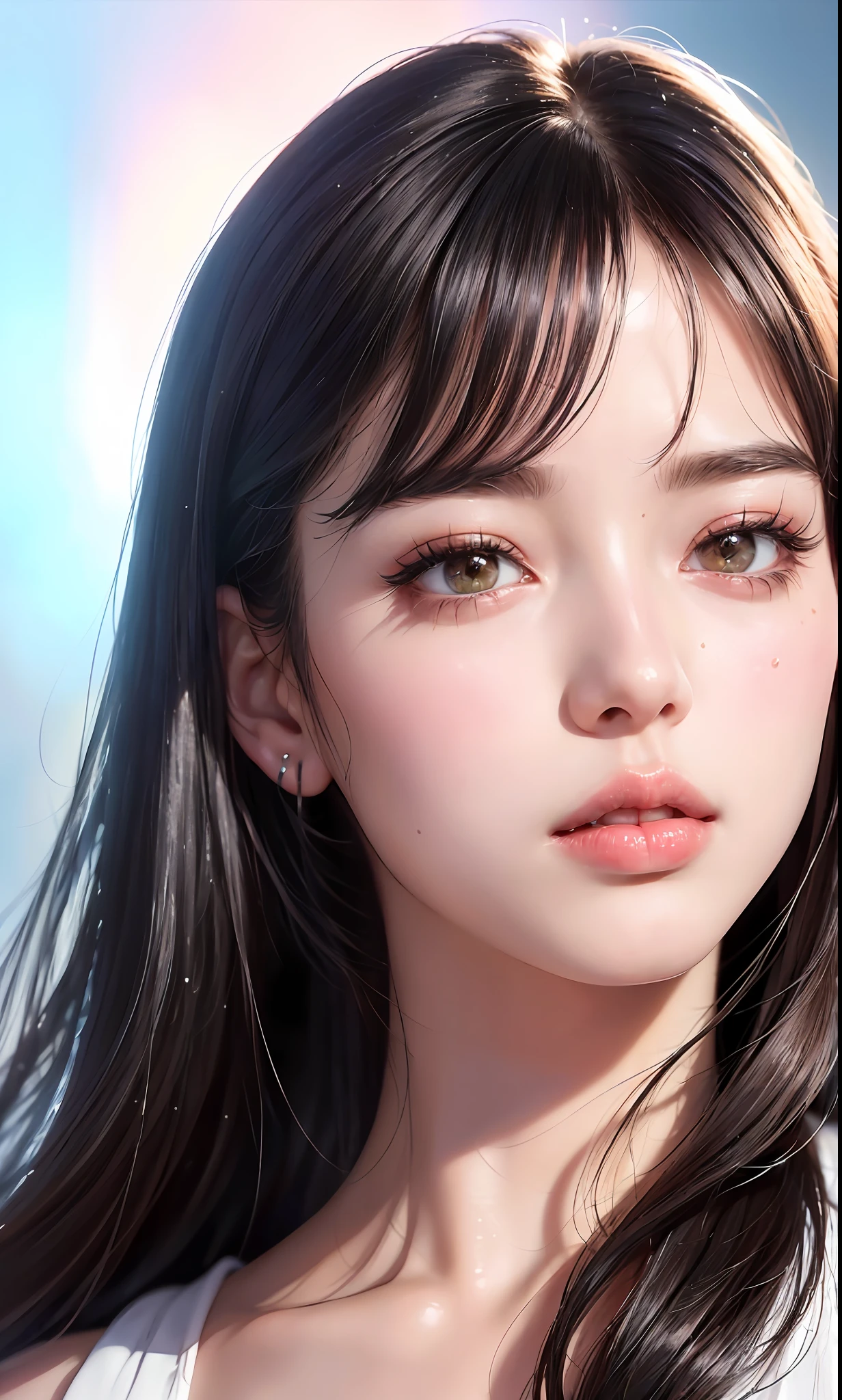 (8k, RAW photo, photorealistic:1.25) ,( lipgloss, eyelashes, gloss-face, glossy skin, best quality, ultra highres, depth of field, chromatic aberration, caustics, Broad lighting, natural shading, Kpop idol) looking at the audience With serenity and goddess-like bliss,