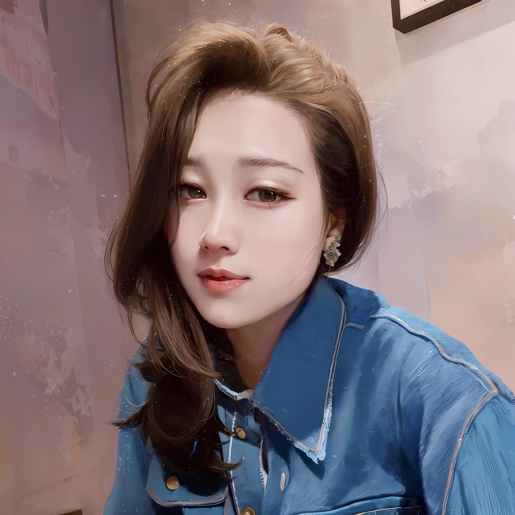 A fresh and natural scene with a delicate woman with a fair complexion, wearing a blue shirt and having long brown hair. She is gentle and sweet, and seems somewhat reserved. Her name is Chen Xintong and she is between 2 and 3 0 years old. Beside her, there were several women, either relaxed or noble and gentle, their names were Ye Wenfei, Qiansui, Cui Huanhua and Zhang Wanting. The whole scene is full of comfort and beauty, as if it can bring people peace and warmth.