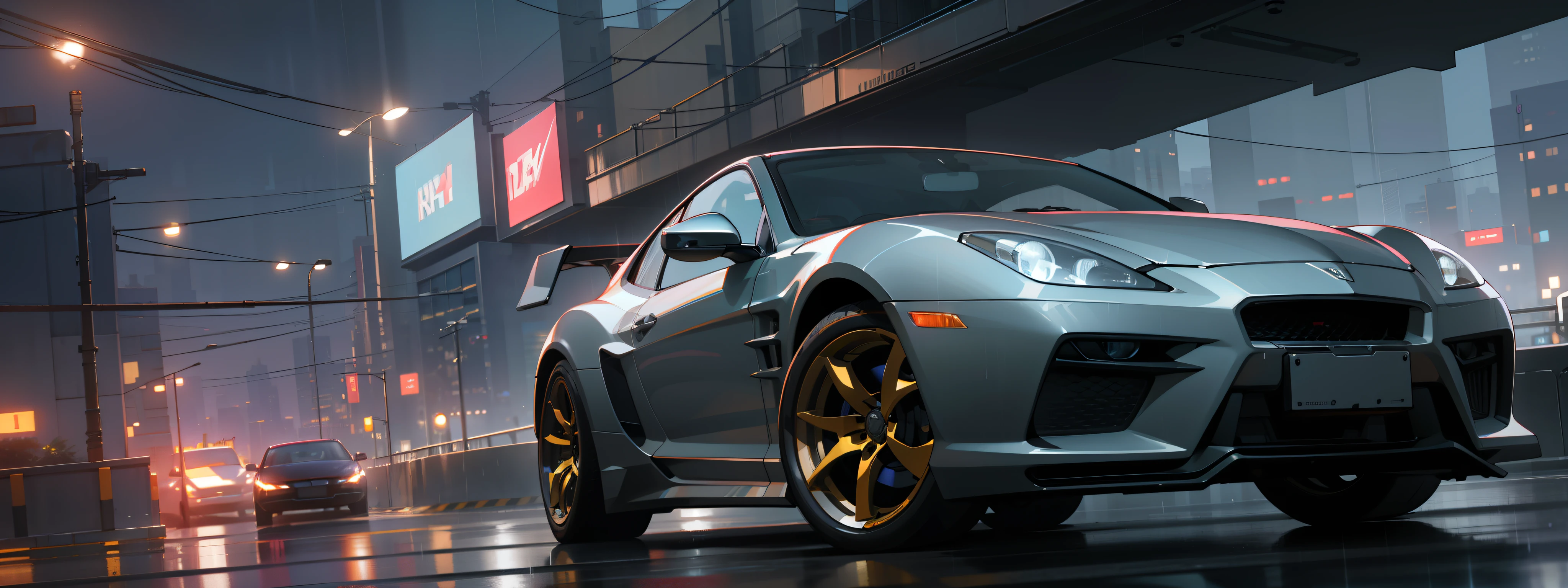 Cyberpunk style, dark night, city highway, car driving at high speed, empty around, black sky, strong environmental contrast, fast car speeding in traffic, raining, rendering in Lumion Pro, ultra-realistic rendering, ultra-realistic rendering, realistic car, ultra-realistic rendering, rendering in RTX, ultra-realistic detail rendering, 8k octane Unreal rendering, [4K photorealism], ultra-realistic rendering, rendering at Unreal Engine 4K headquarters, real reflections, real materials, obvious body reflections, Clutter-Home (AtomPunkStyleSD15:1.0), (masterpiece:1.2) (photorealistic:1.2) (bokeh) (best quality) (detailed skin) (intricate) (8k) (HDR) (cinematic lighting) (sharp focus)
