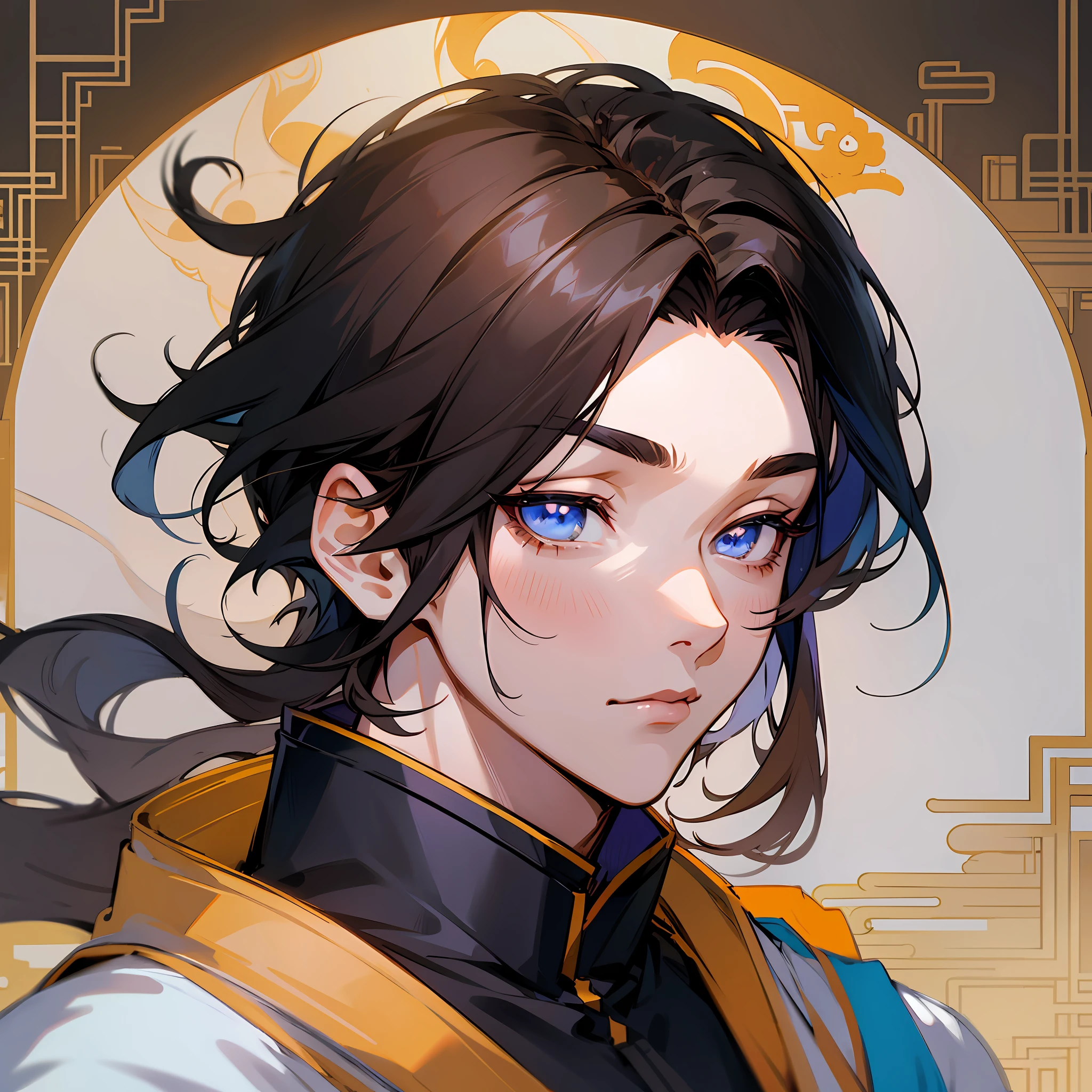 Anime avatar, Chinese style, male, brunette hair, long eyelashes, 8k, super detail, best quality --auto --s2