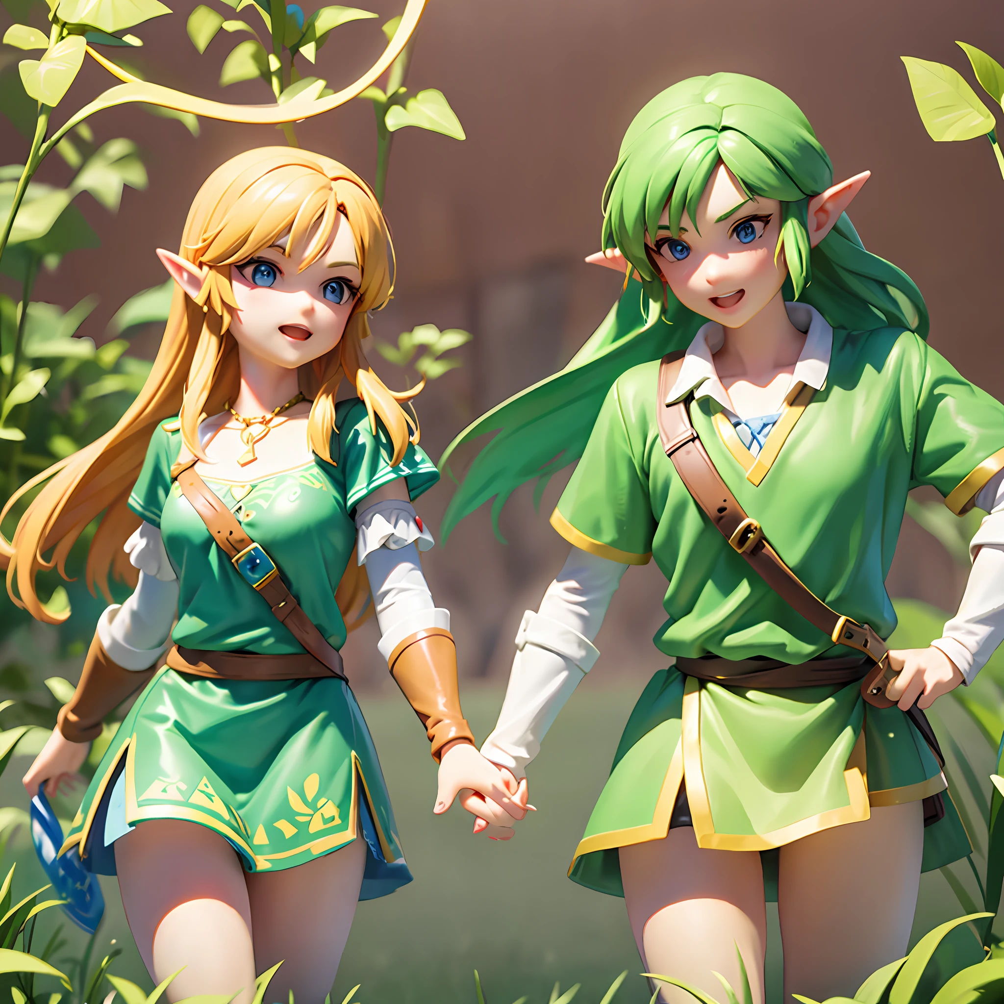 Zelda and Link hold hands