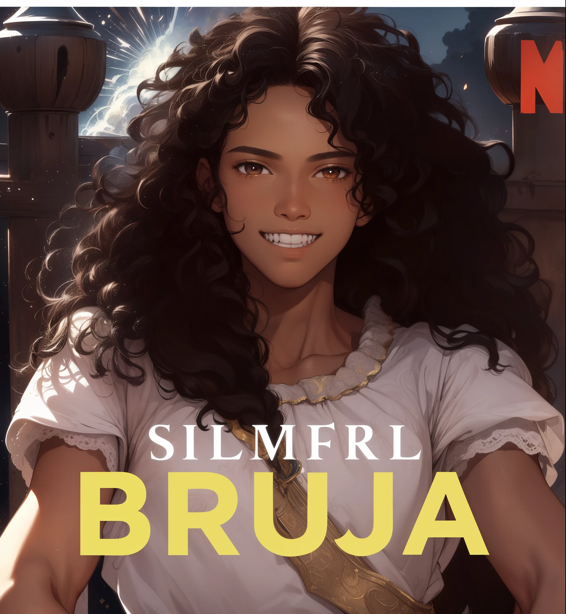 "(A masterpiece, high quality, detailed CG 8k wallpaper and exquisite illustration) Miguel, a young and talented Afro-Latino sorcerer: dark, thin, curly haired, 17 years old, with heterochrony, (protagonist)".