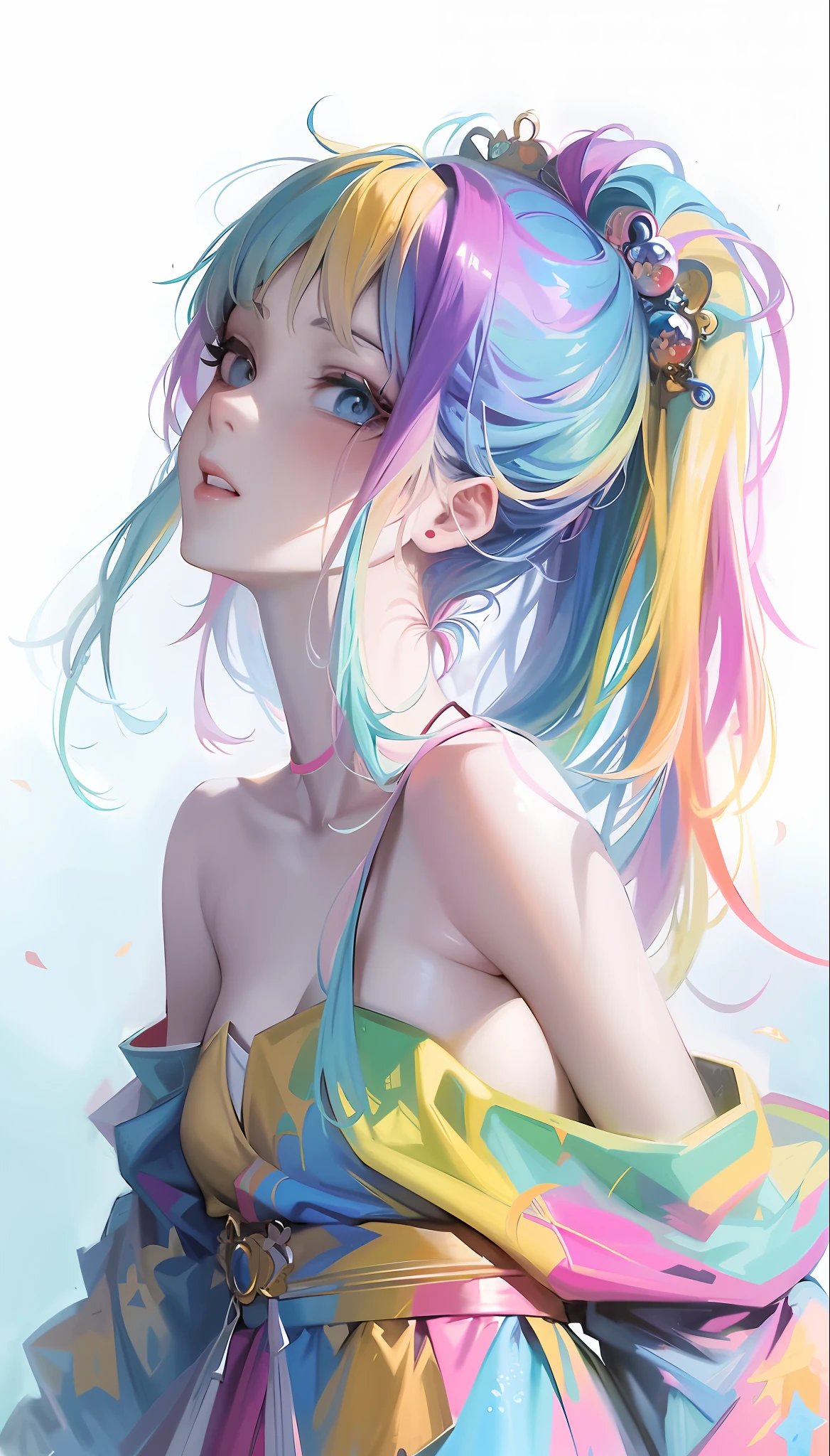 anime girl with colorful hair and a colorful dress, rossdraws pastel vibrant, rossdraws cartoon vibrant, anime style 4 k, beautiful anime portrait, artgerm colorful!!!, ! dream artgerm, beautiful anime girl, anime styled digital art, anime art wallpaper 4k, anime art wallpaper 4 k, digital anime art, extremely detailed artgerm