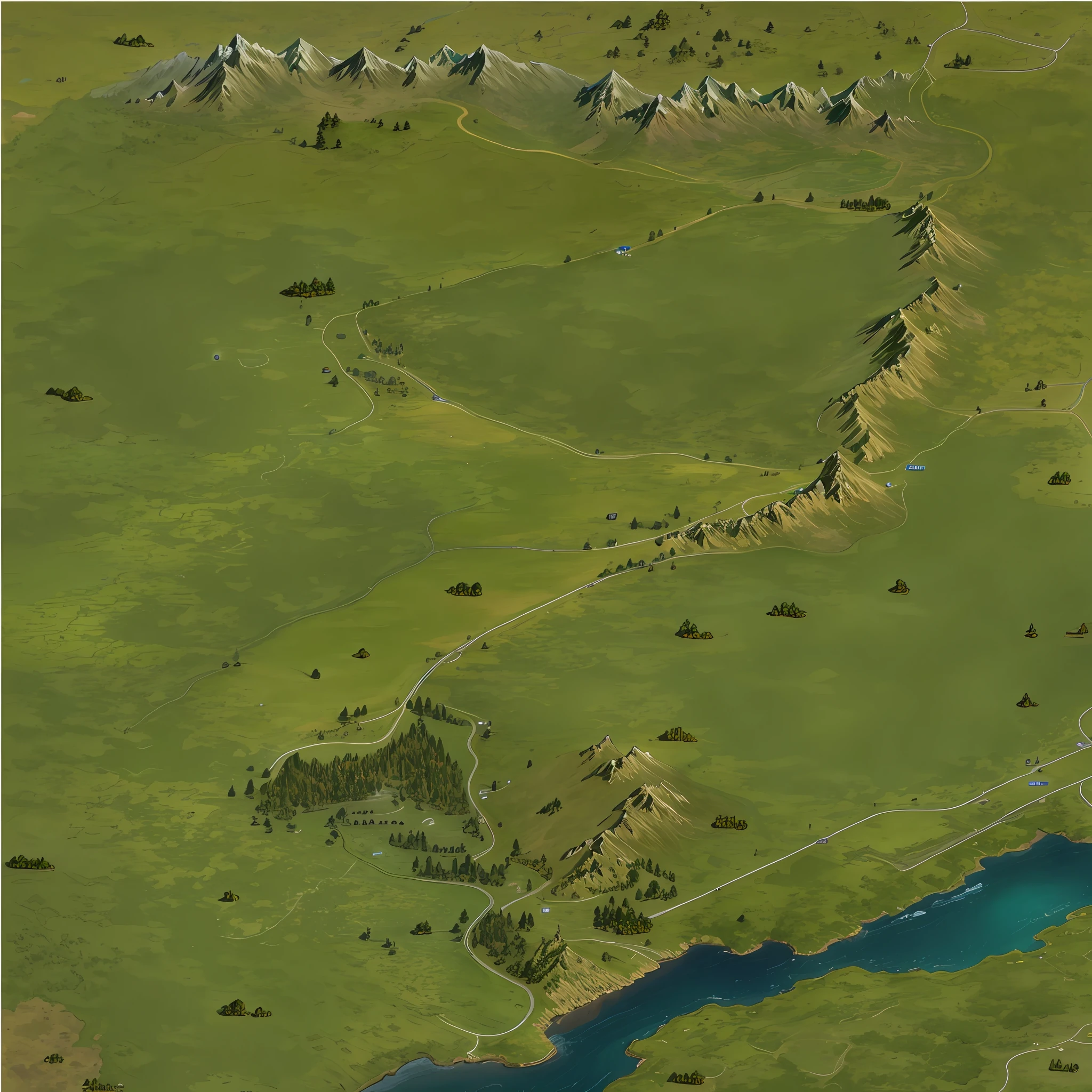 araffes in a field with a river and a forest, steam workshop maps, no trees, hyper detailed, zoom out very far, game map, grassy plains, coastline, highly detailed terrain, an expansive grassy plain, entire city visible, detailed scenery — Width 672, highly detailed maps, simple fantasy maps, r/battlemaps, detailed terrain, rock walls of river channels