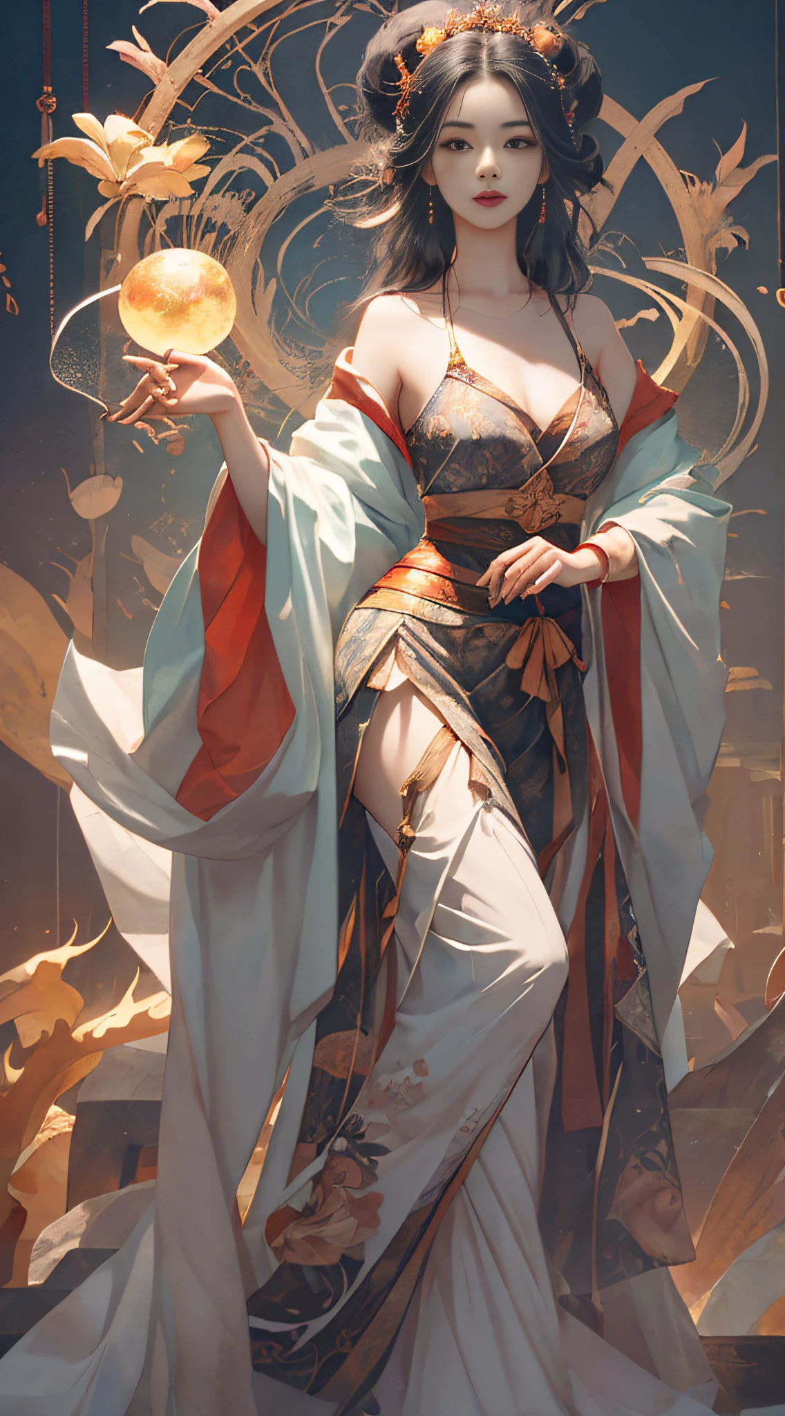 Very detailed photos of women, Lola Daisy, Hanfu, silk, gun in hand, main view, full body, 8k uhd, RAW photography, model shoot, cute, close-up, Tradition Chinese Ink Painting style, silk, Hanfu, Embroidered, Chinese costume, Front view, Full body shot