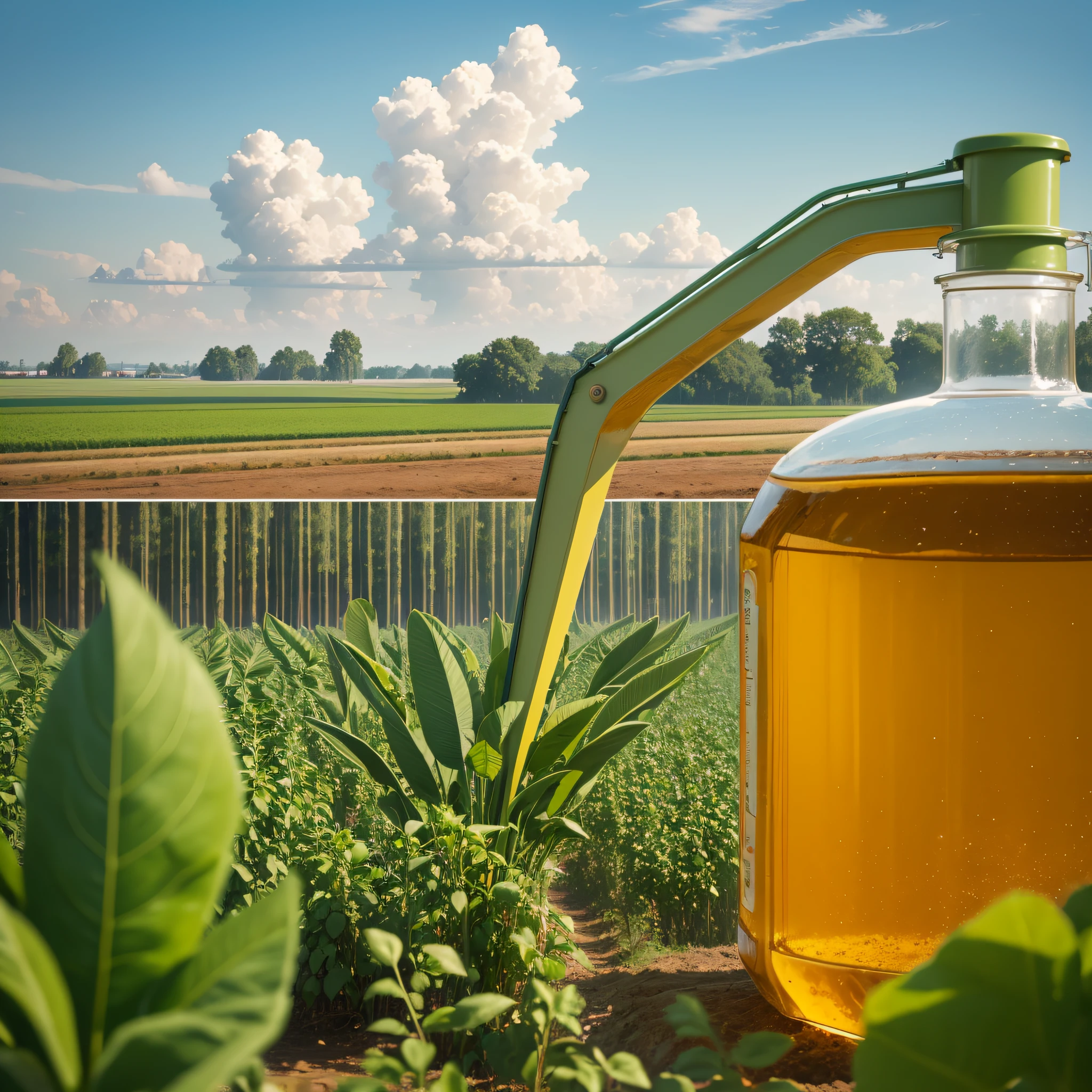 Creative picture of vegetable oil extraction, soybean oil, plant, landscape, creative, realistic style, atmosphere, 8k, high resolution, big picture, very real --auto --s2