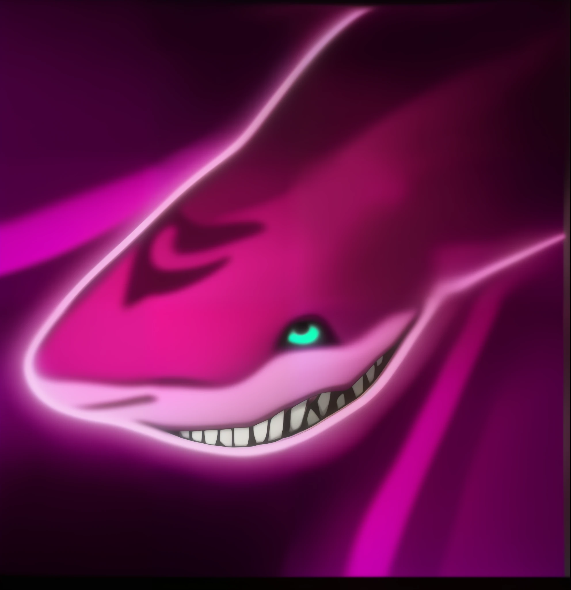 purple and black background with a pink and white shark, fuschia skin, anthropomorphic shark, smooth fuschia skin, shark, fuchsia skin, fuchsia skin below the armor, shark anthony, bright fuchsia skin, shark head, chomatic aberration, megalodon, sharp silver armor fuchsia skin, avatar image