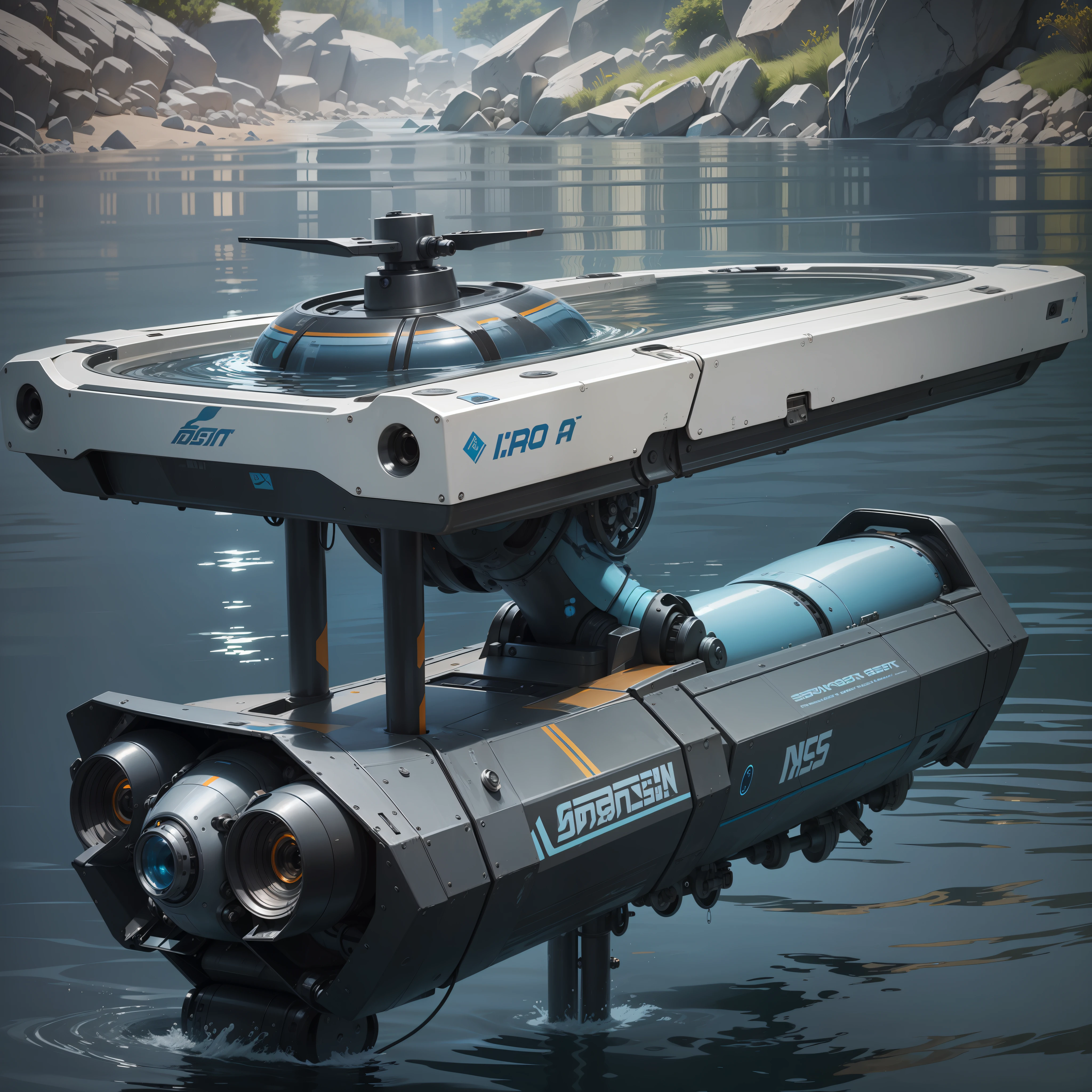 This painting shows an intricately designed underwater robot specifically designed to perform tasks in river water. Its appearance resembles an elegant and flexible sea creature. The main body of the robot is streamlined and constructed of lightweight alloy materials to provide excellent handling and efficient power. Its color is a combination of dark blue and silver, which makes it stand out in the water.
The design of the robot's head is inspired by the head of a fish. It has a transparent dome similar to the shape of a fisheye that can accommodate high-resolution cameras and sensors. These devices provide clear images and detailed environmental data, allowing the robot to accurately perceive the underwater environment around it.
The robot's body has a streamlined silhouette and is flanked by multiple flexible robotic arms that can complete a variety of tasks. These robotic arms are equipped with tools and sensors for sampling water quality, collecting samples, and manipulating objects. The robot's body is also highly maneuverable, moving freely in water and flexibly responding to complex environments.
In the tail of the robot, there are a pair of powerful thrusters, which are designed to resemble a fishtail shape to provide high speed and stable propulsion. This design allows the robot to move quickly through the water and has the ability to respond quickly.
The entire surface of the robot is covered with a corrosion-resistant coating to cope with the harsh underwater environment and extend the service life of the robot. In addition, it is equipped with an advanced communication system that can communicate with operators or other robots in real time for collaborative work.
The painting shows an underwater robot sailing freely in a wide river. The robot's swimming posture is elegant and stable, demonstrating its excellent underwater maneuverability and functionality. Through this painting, you can feel the technological charm of underwater robots and their po