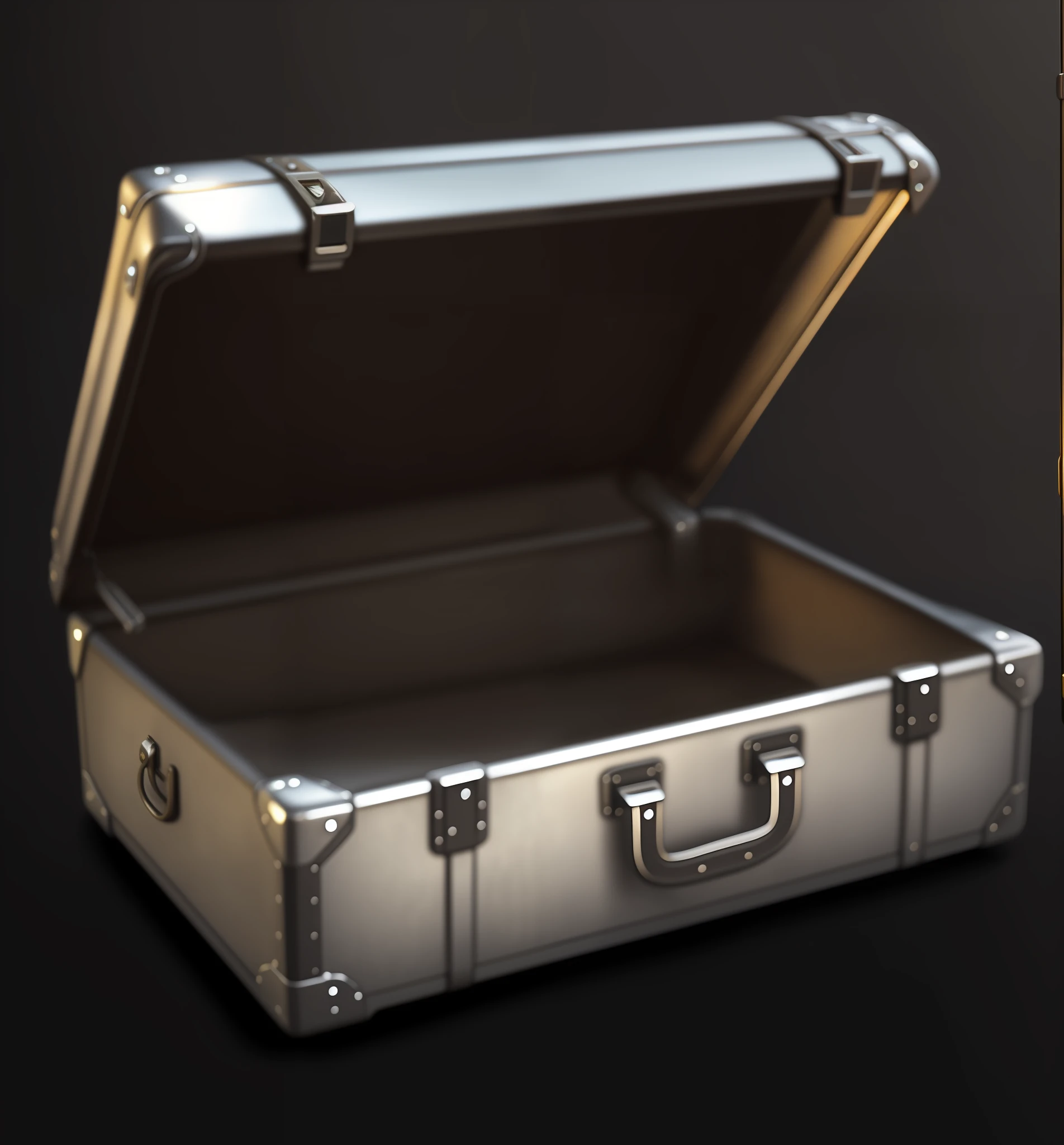 Close-up of silver suitcase, gold bar in open state, realistic style, good lighting, close-up, 45° overlook, super detail, complex details, mafia style, premium quality, A station, masterpiece, 8K, game icon