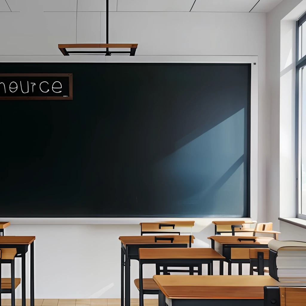 Sunlight, tables, blackboards, books, chalkboards with words left from the previous lesson