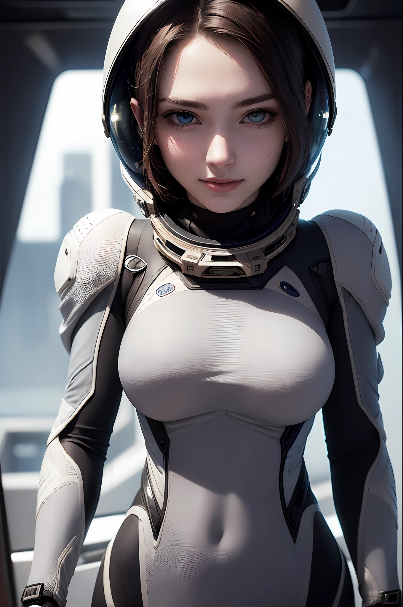 Photo, best quality, masterpiece, portrait of (18yo woman:1.2), sexy, (__advanced-science-fiction-locations__:1.3), (__advanced-science-fiction-spacesuits-II__:1.3), advanced-science-fiction-helmets, (beautiful eyes:1.3), (ultra detailed face:1.2), (looking at camera:1.1), analog, masterpiece, (detailed facial features:1.1), (pale skin:1.2), (slim body:1.4), (big breasts:1.3), detailed textured, fabric, cinematic lighting, advanced-artist-photographer, smile,
