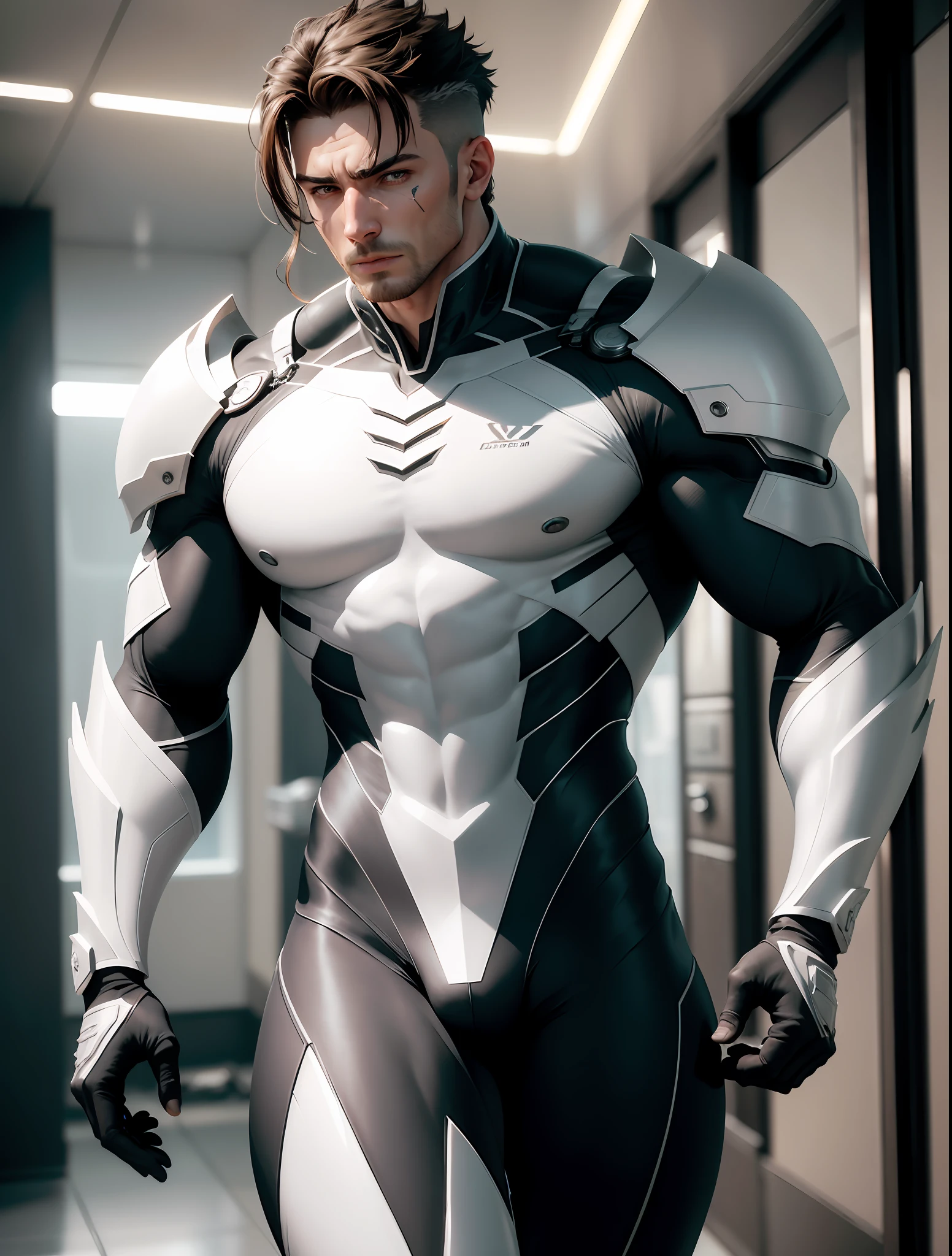 ((Best quality)), ((masterpiece)), (detailed:1.4), 3D, an image of a the most attractive masculine masculer male, huge crotch bulge, part machine part muscular body, HDR (High Dynamic Range),Ray Tracing,NVIDIA RTX,Super-Resolution,Unreal 5,Subsurface scattering,PBR Texturing,Post-processing,Anisotropic Filtering,Depth-of-field,Maximum clarity and sharpness,Multi-layered textures,Albedo and Specular maps,Surface shading,Accurate simulation of light-material interaction,Perfect proportions,Octane Render,Two-tone lighting,Wide aperture,Low ISO,White balance,Rule of thirds,8K RAW, crysisnanosuit, masculinity, masculine, muscular manly, body, visible muscular hairy body, chisled features, half man half machinery, walking on a spaceship, city,