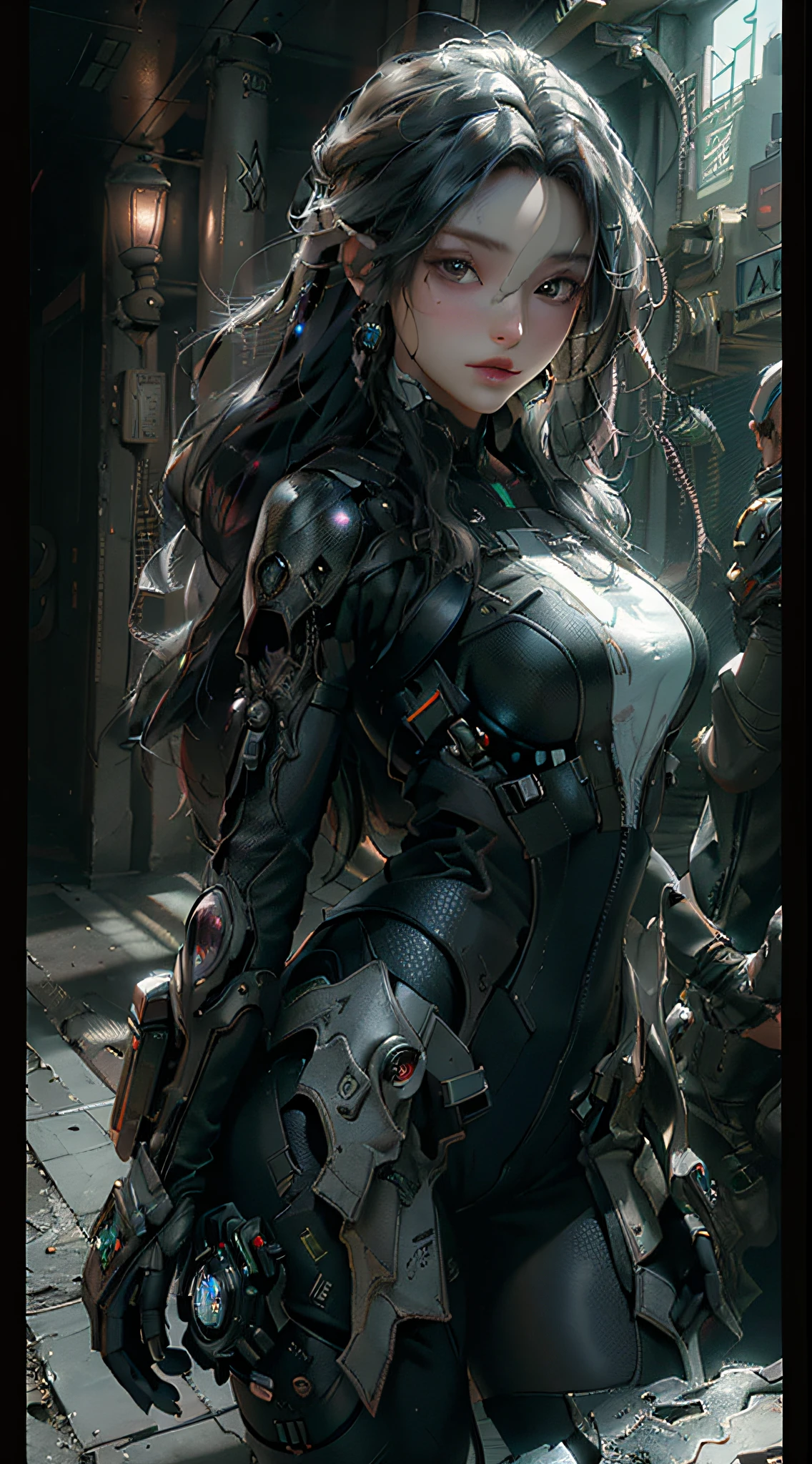 ((Best quality)), ((masterpiece)), (detailed:1.4), 3D, an image of a beautiful cyberpunk female,HDR (High Dynamic Range),Ray Tracing,NVIDIA RTX,Super-Resolution,Unreal 5,Subsurface scattering,PBR Texturing,Post-processing,Anisotropic Filtering,Depth-of-field,Maximum clarity and sharpness,Multi-layered textures,Albedo and Specular maps,Surface shading,Accurate simulation of light-material interaction,Perfect proportions,Octane Render,Two-tone lighting,Wide aperture,Low ISO,White balance,Rule of thirds,8K RAW,