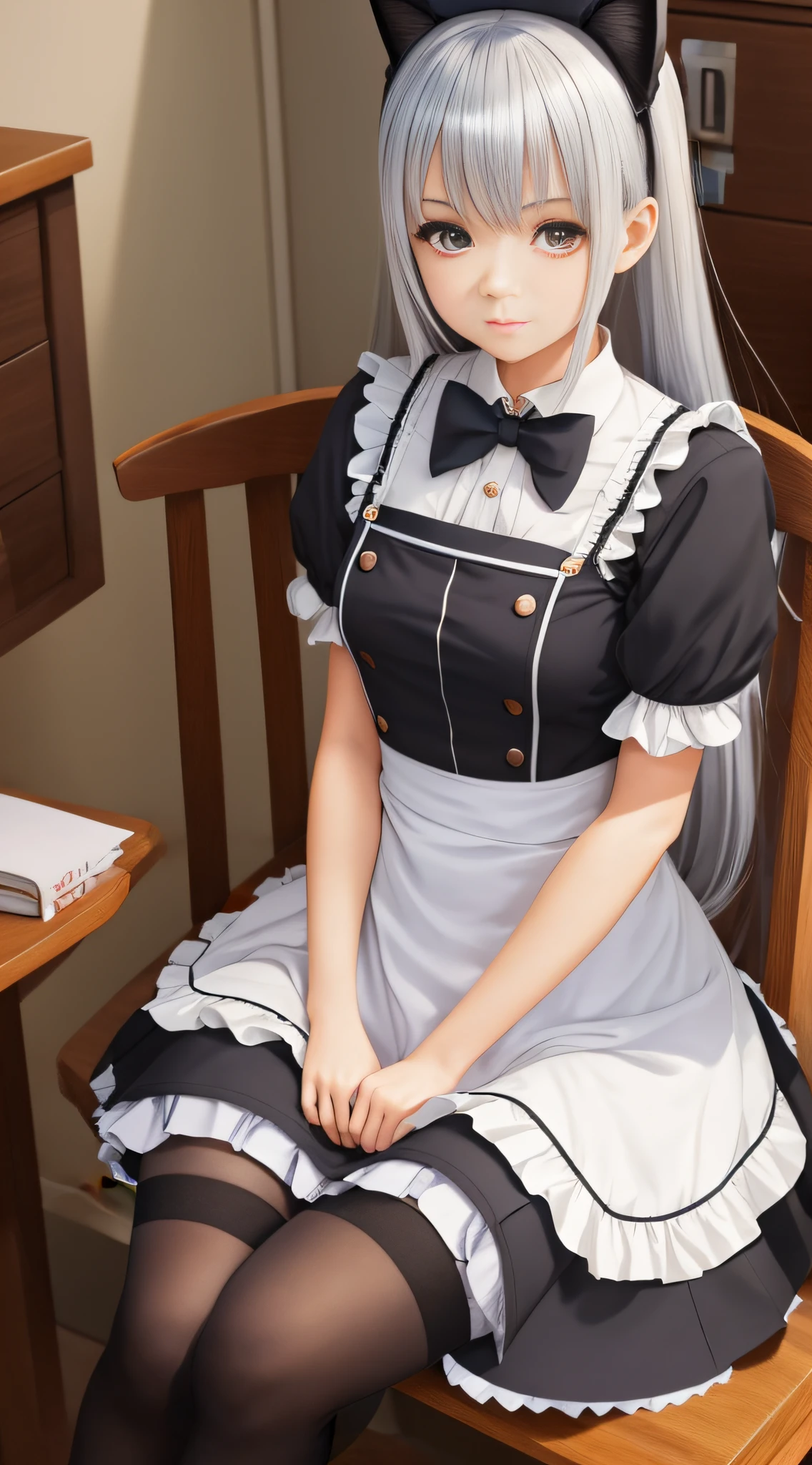 anime girl in a skirt and stockings sitting on a chair, small curvy , gapmoe yandere grimdark, gapmoe yandere, flirty anime witch casting magic, realistic schoolgirl, hyperrealistic schoolgirl, 2b, 2 b, anime girl in a maid costume, anime cat girl in a maid costume, the anime girl is crouching