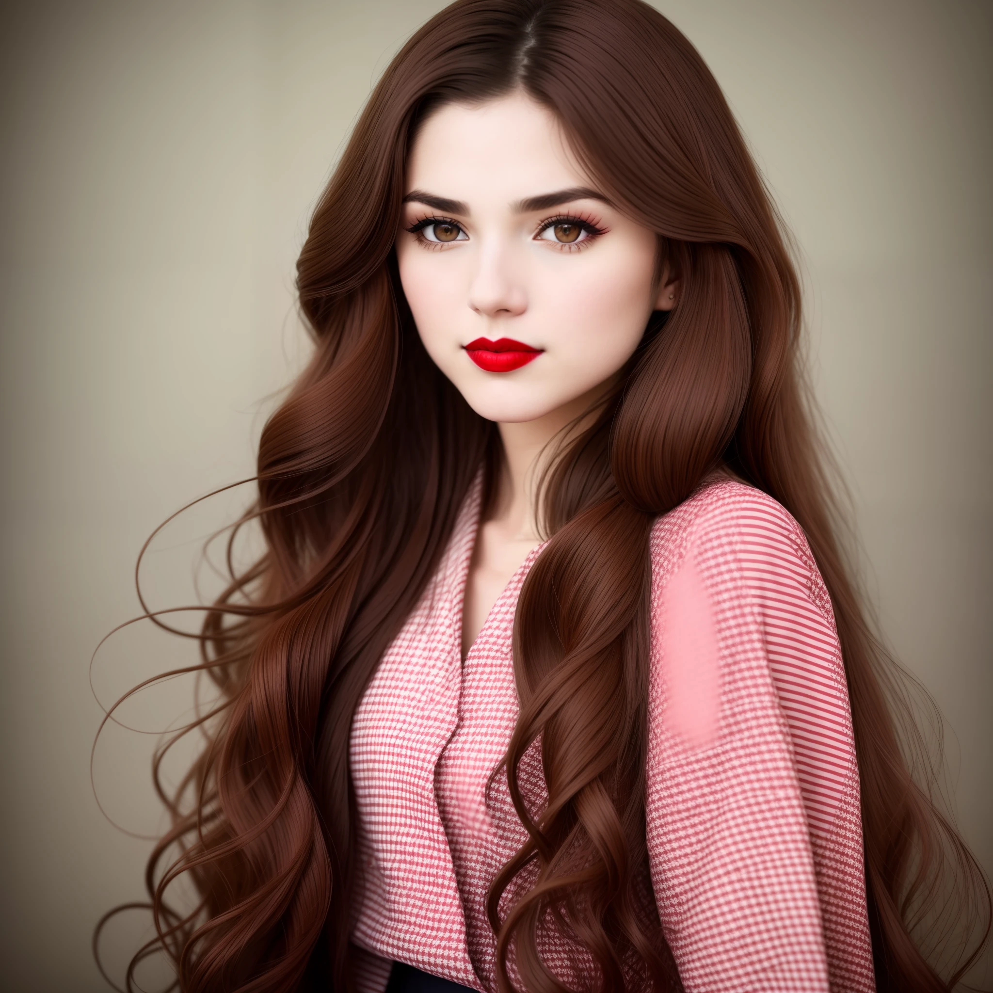 arafed woman with long brown hair and red lipstick posing for a picture, a picture inspired by Ștefan Luchian, reddit, tachisme, anna nikonova aka newmilky, anastasia ovchinnikova, moleksandra shchaslyva, ekaterina, aleksandra waliszewska, profile image, viktoria gavrilenko