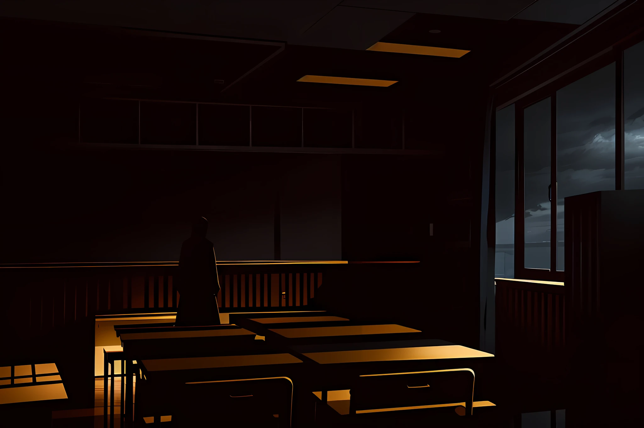 ominous atmosphere, semi-darkness