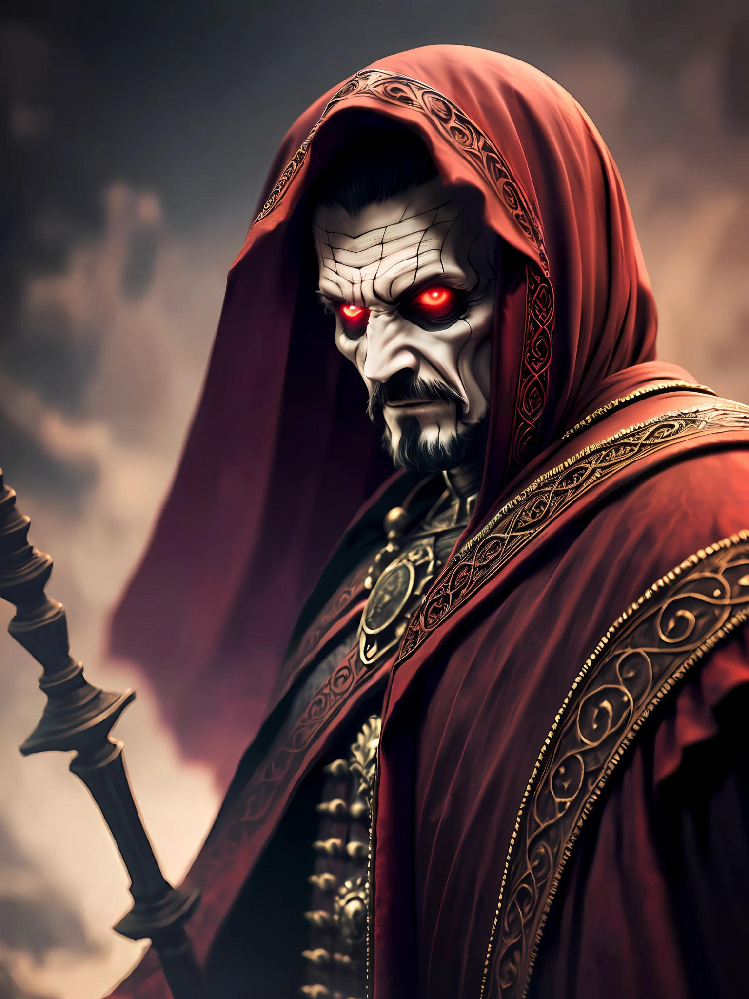 (extremely detailed 8k wallpaper), a medium shot photo of a fearful necromancer, intricate, high detail, dramatic