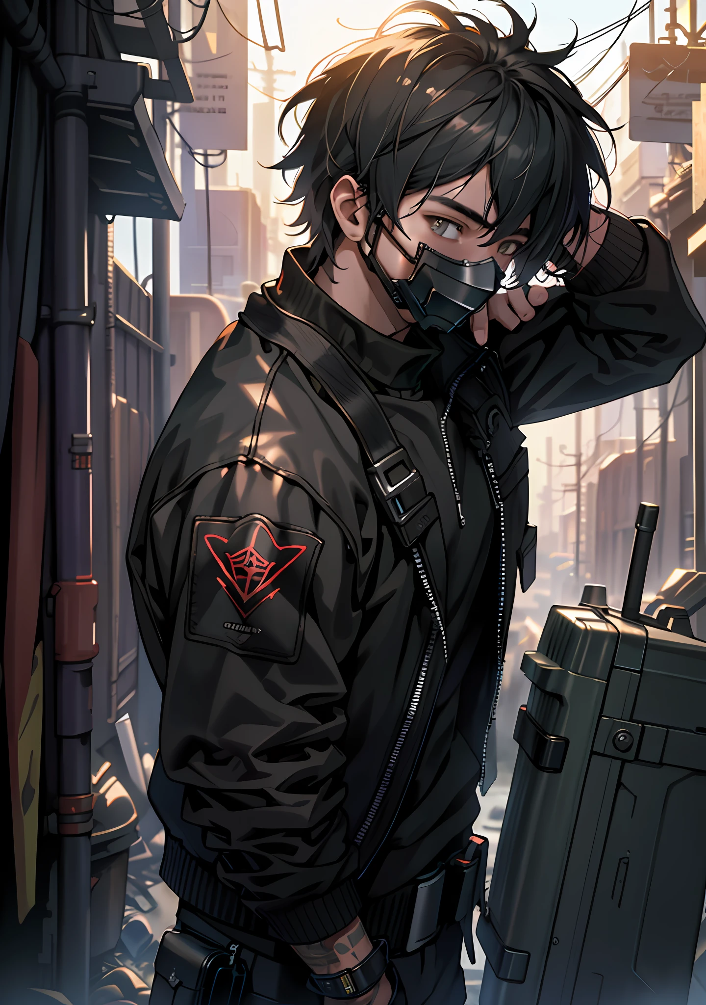 ultra detail, high resolution, ultra detailed, best quality, amazing, top quality, extremely detailed CG unity 8k wallpaper, cinematic lighting, cyberpunk, dark boy, trash gang facemask