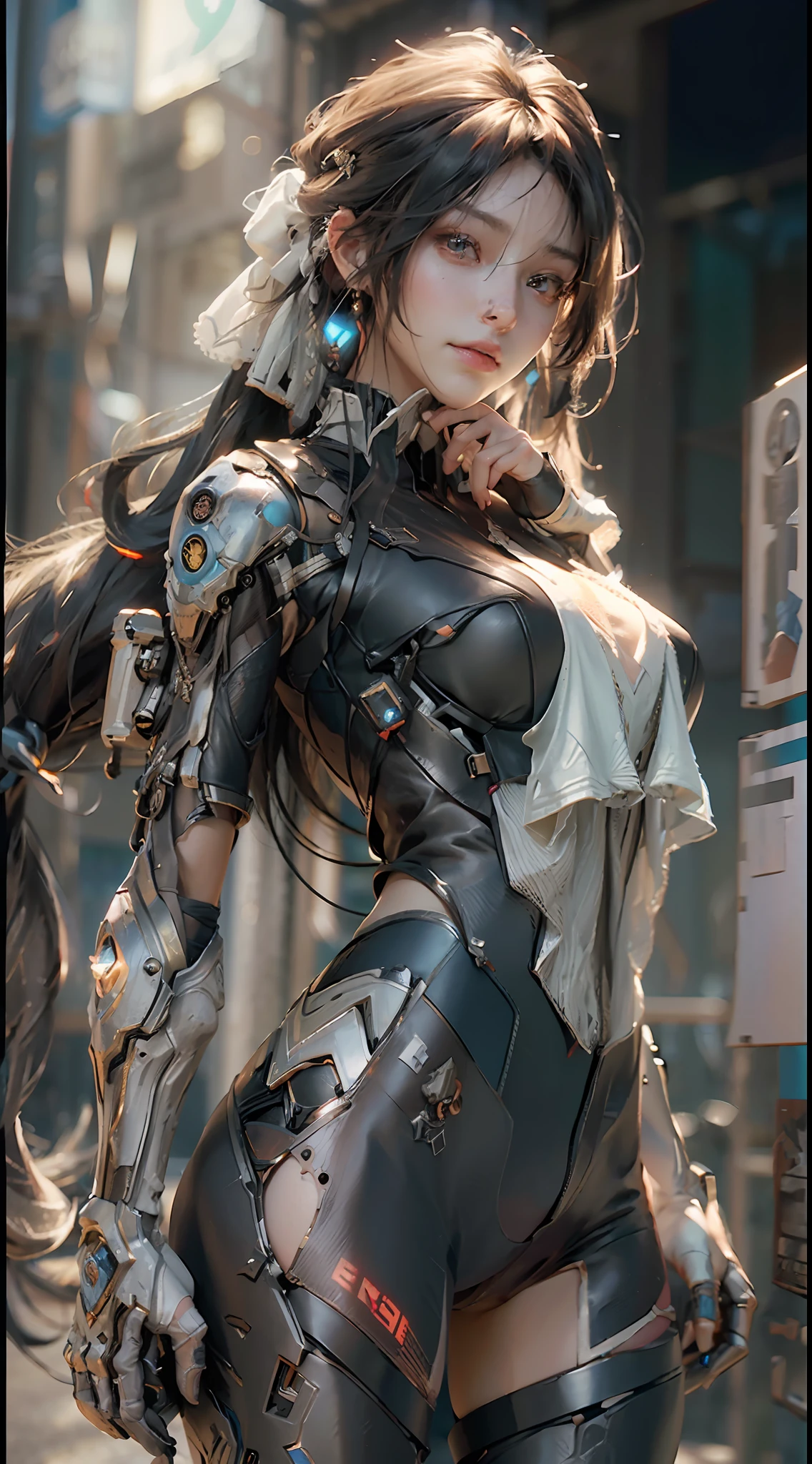 ((Best quality)), ((masterpiece)), (detailed:1.4), 3D, an image of a beautiful cyberpunk female,HDR (High Dynamic Range),Ray Tracing,NVIDIA RTX,Super-Resolution,Unreal 5,Subsurface scattering,PBR Texturing,Post-processing,Anisotropic Filtering,Depth-of-field,Maximum clarity and sharpness,Multi-layered textures,Albedo and Specular maps,Surface shading,Accurate simulation of light-material interaction,Perfect proportions,Octane Render,Two-tone lighting,Wide aperture,Low ISO,White balance,Rule of thirds,8K RAW,