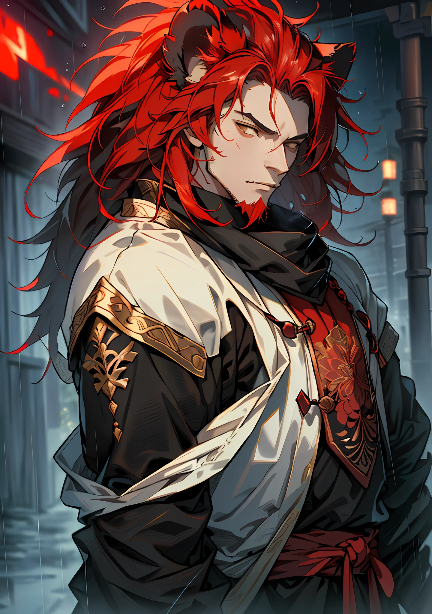 ((Style: Rain + Lion Beast + Kris Knight + Red + Lord of Moke + Posuka Demizu + Caffeine Developer +), (Man in Hanfu)), (Dark Room), 9:16, S 180, q 5, niji 5" can be optimized as "(((masterpiece))", best quality, a man in Hanfu, Rain charm, Lion Beast, Kris Knight, Red, Lord of Moke, Posuka Demizu, caffeine developer, black room, 9:16, s 180, q 5, niji 5"