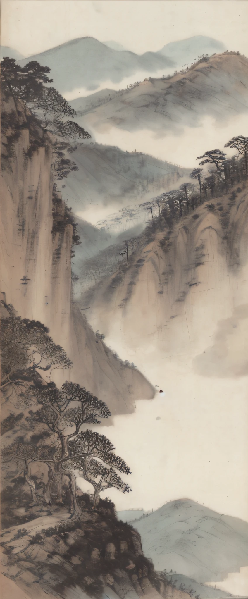 Landscape painting with trees and mountains as background, Bada Shanren, Shi Tao, landscape, one painting, ancient Chinese painting