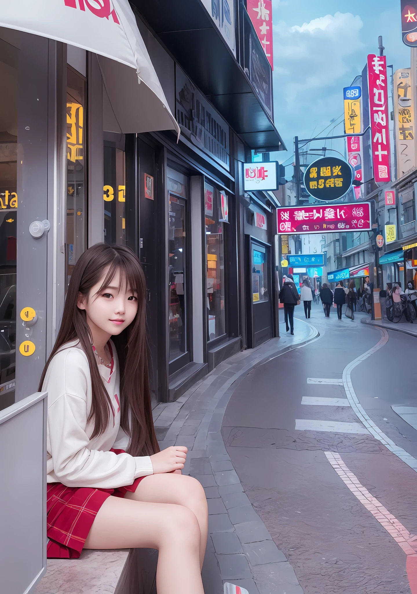 (8k, best quality, masterpiece: 1.2), (realistic, photo realistic: 1.37), super detailed, 1 girl, cute, single, nice detailed sky, detailed café, sitting, dating, (nose red), (smile: 1.15), (shut up), film grain, Fujifilm XT3, (ulzzang-6500:0.3), nude, model shooting style, nsmile: 1.15), (shut up), (ulzzang-6500:0. 3) fw, pretty detail eyes, (long hair: 1.2), floating hair, novaFrogStyle, white skin, movie lights, night street, street lights --auto --s2
