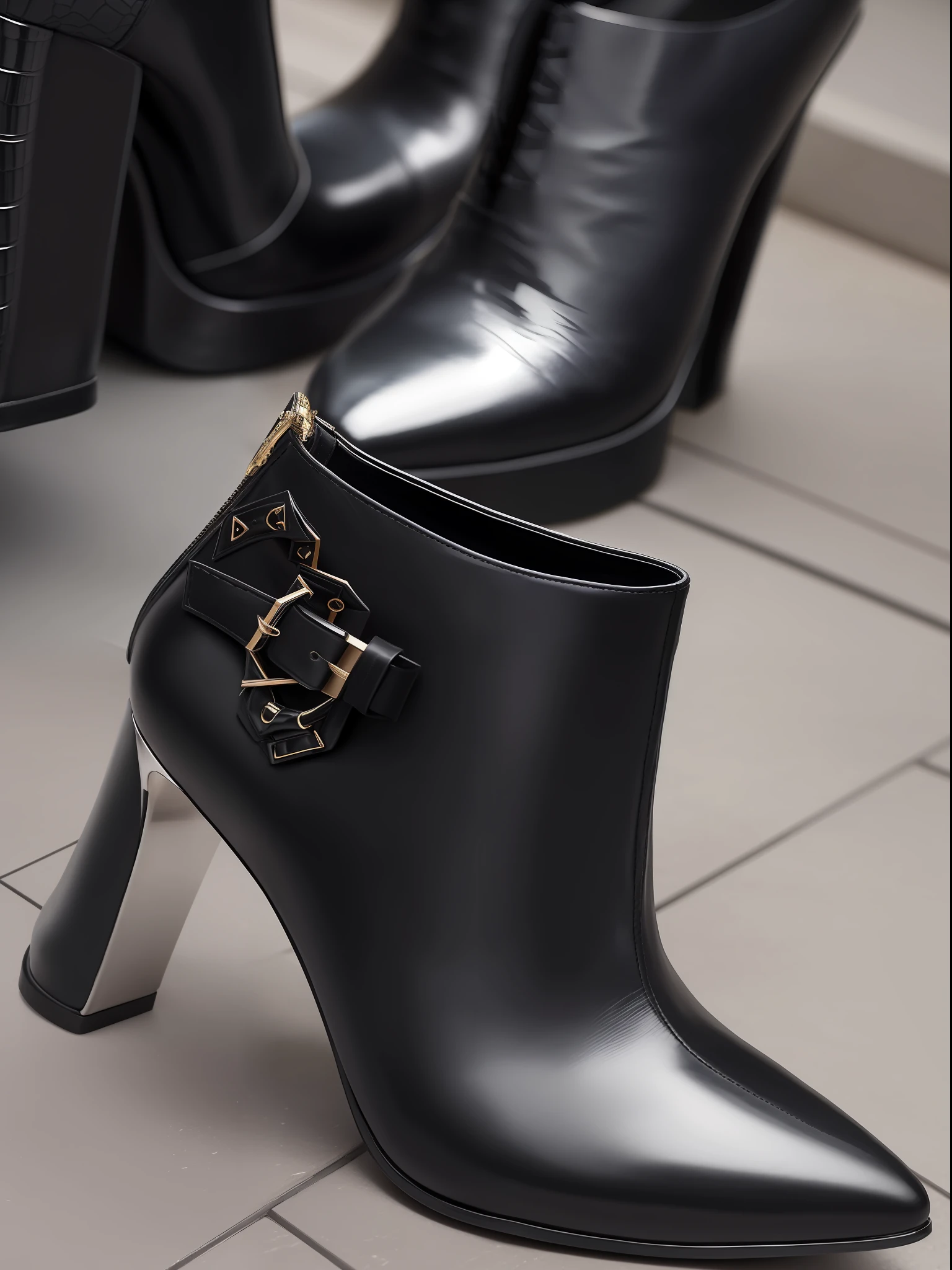 A pair of shoes, high heels, gothic, dark wind, high street, Balenciaga style