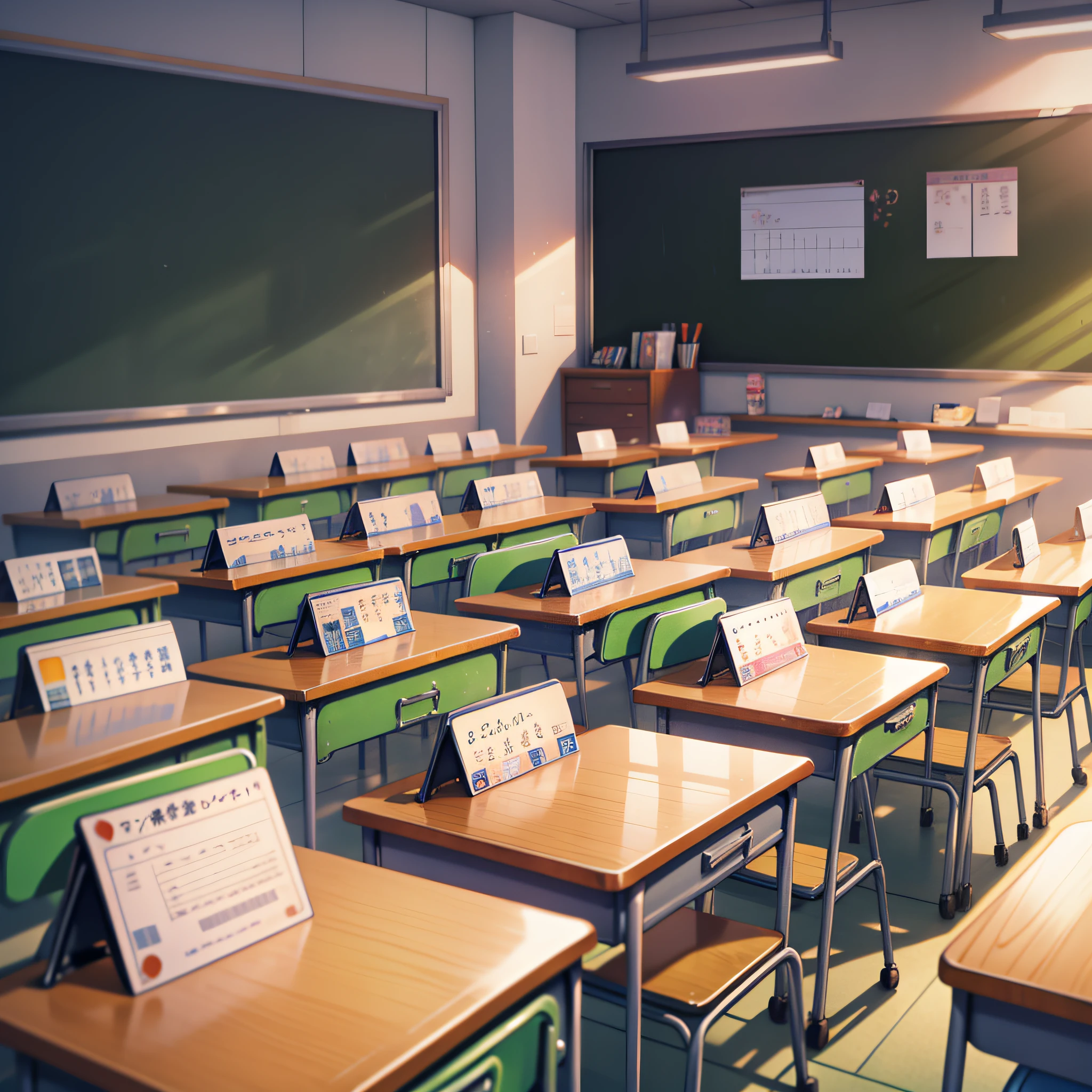 Typical anime classroom, school classroom, Japanese high school, background classroom, teacher, student jk