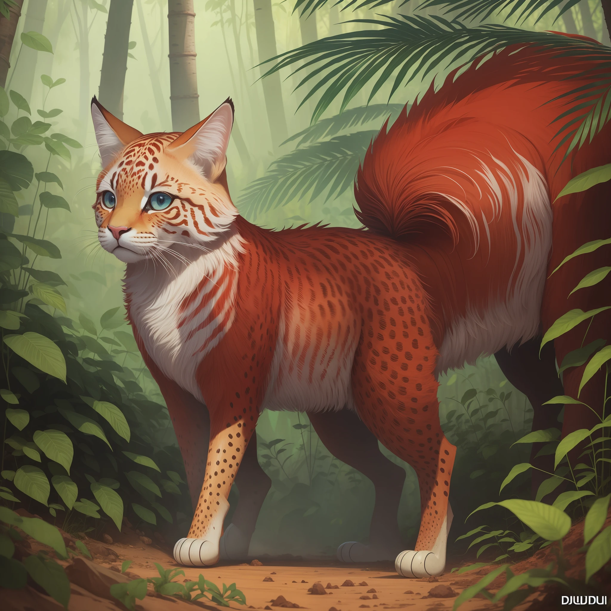 Cute red dicuki surrounded by dust, natural environment, jungle, beautiful, cute, 4k, detailed, intricate details, trending arstation --auto --s2