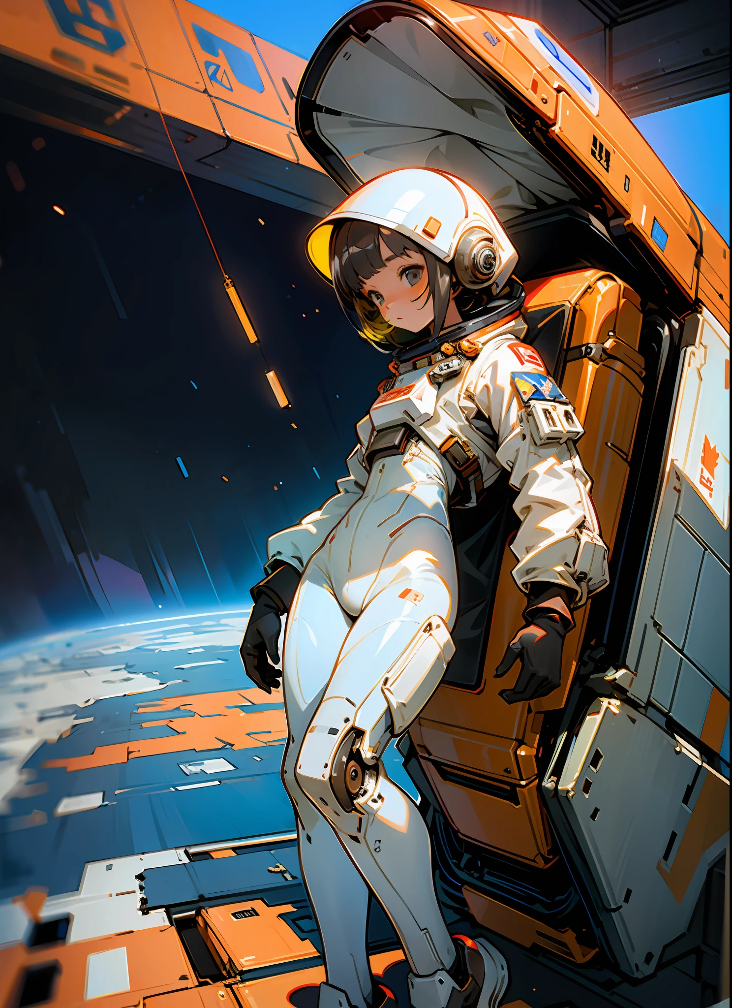 Masterpiece, Ultra Detail, Illustration, 1girl, spacesuit, full body, Astronaut, Environment Only, Post-apocalyptic Wasteland, Third Person,