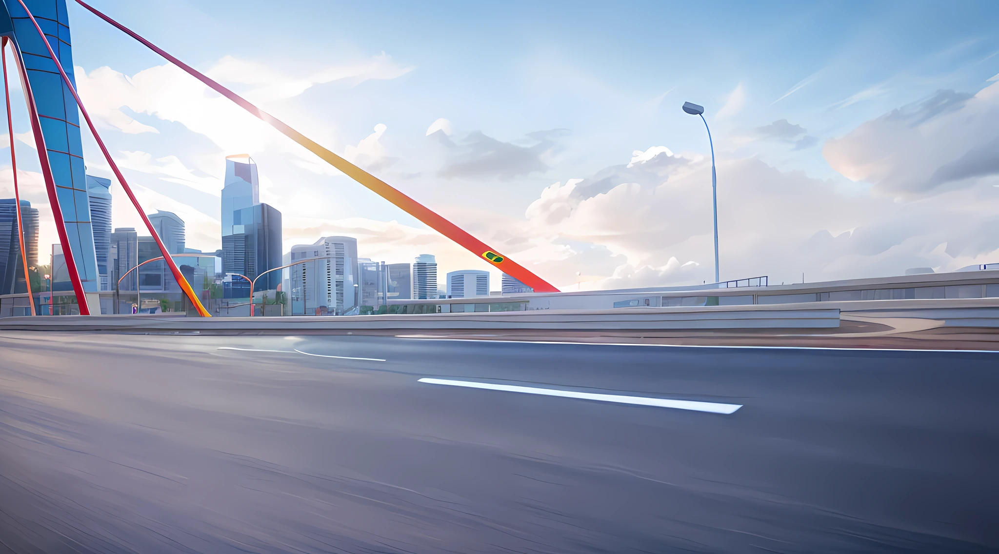 Speed sense road, blue sky and white clouds. Justin Maller's overall tone is lighthearted and whimsical