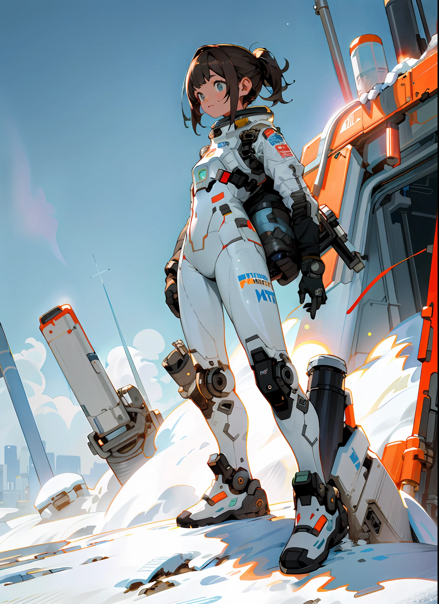 masterpiece, hyperdetail, Illustrations, 1 girl, spacesuit, full body, outdoor, post-apocalyptic wasteland, third person,
