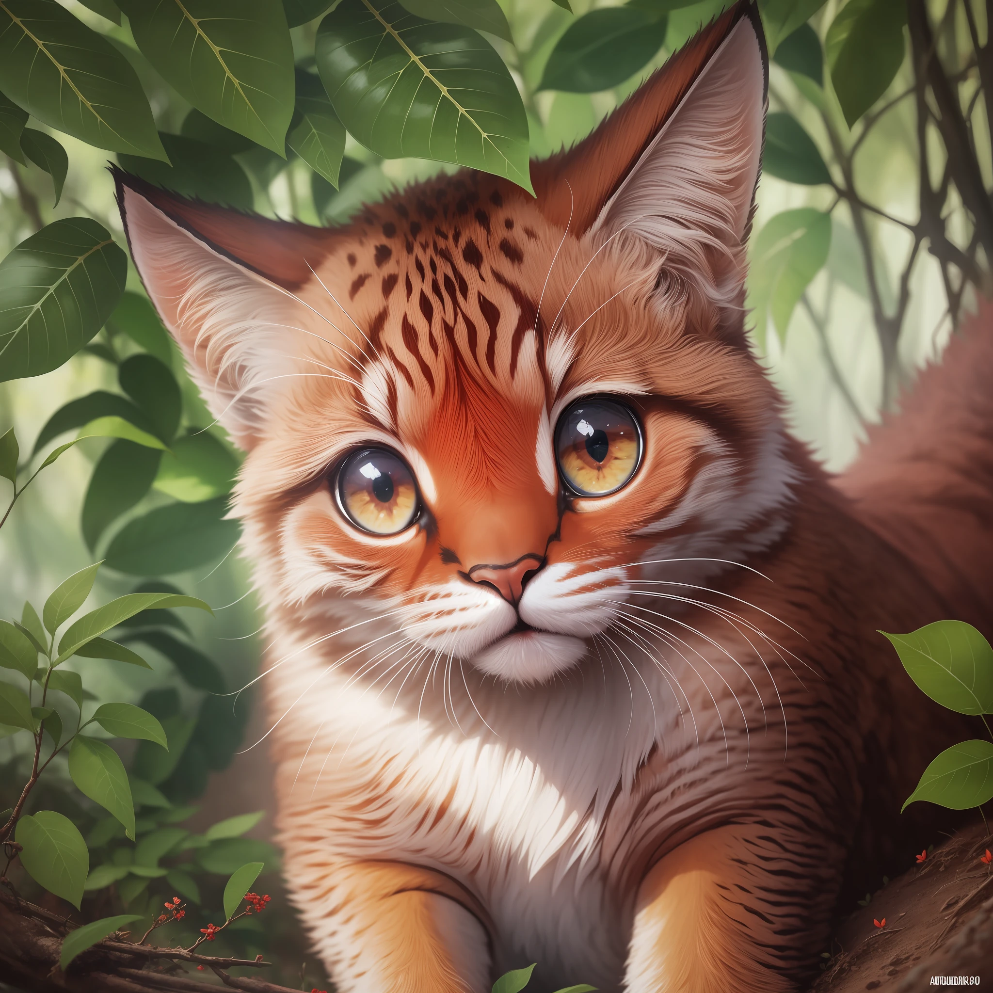 Cute red dicuki surrounded by dust, natural environment, jungle, beautiful, cute, 4k, detailed, intricate details, trending arstation --auto --s2