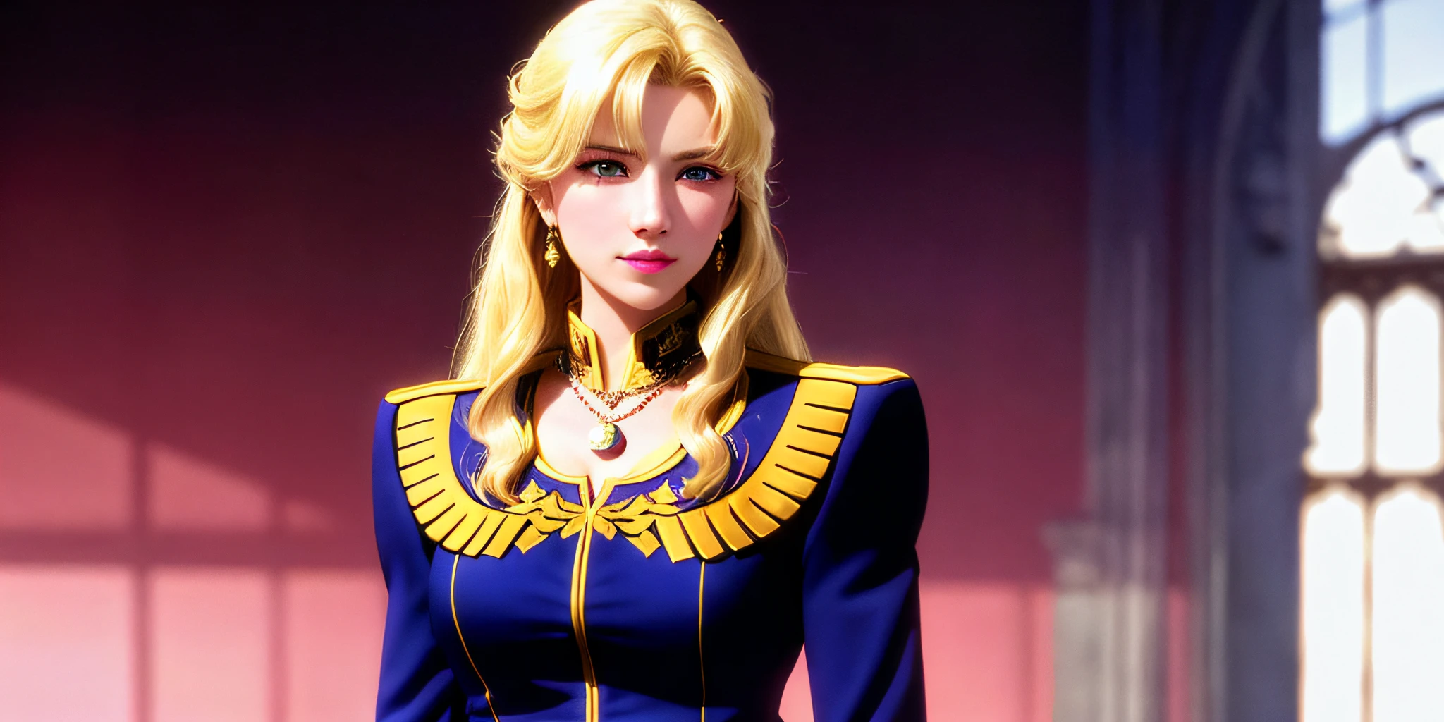 standing in front of castle, angry, necklace, earrings, full body, long blonde hair, blue military uniform, superb, ultra-high-definition, RAW photo, realism: 1.25), (bright lip gloss, long eyelashes, smooth face , bright skin, natural shadows, wide light, wide light, depth of field, strong colors, subtle caustics: 0.8), (big tits), v6