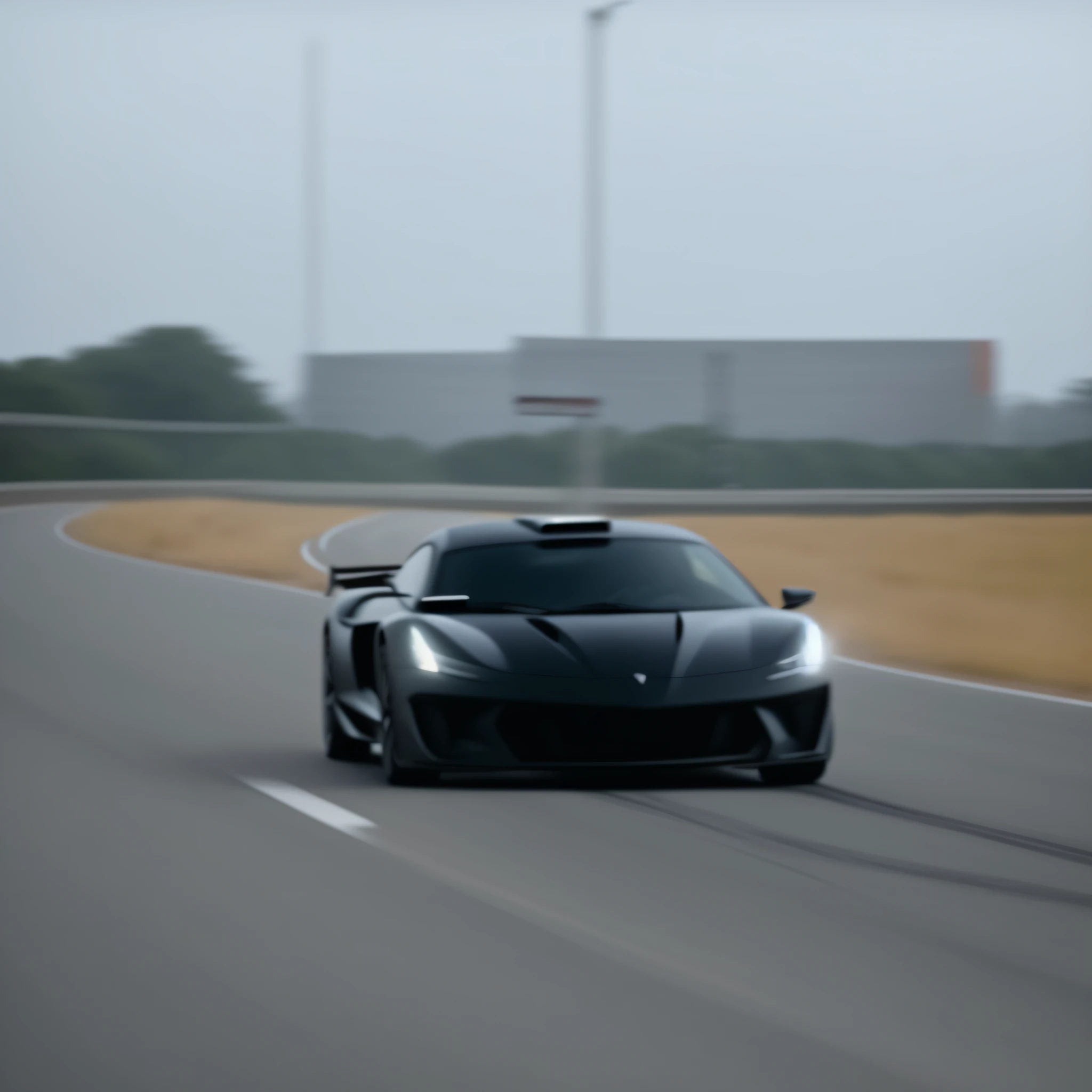 A black sports car driving on the road, extremely strong wind, high-speed chase, high wind, HD quality, 4K picture quality, handsome sports car on the highway, the car moves fast, the license plate says SAROTIN