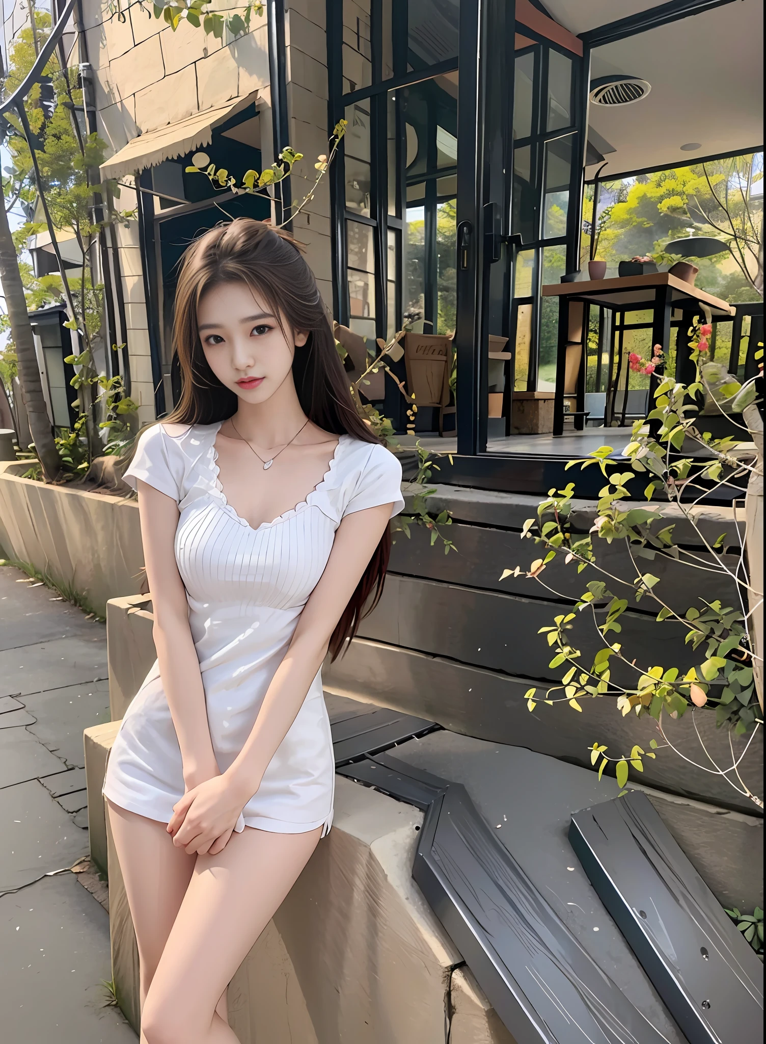 realistic, high resolution, 1 girl, long hair, korean, thighs, panties visible,