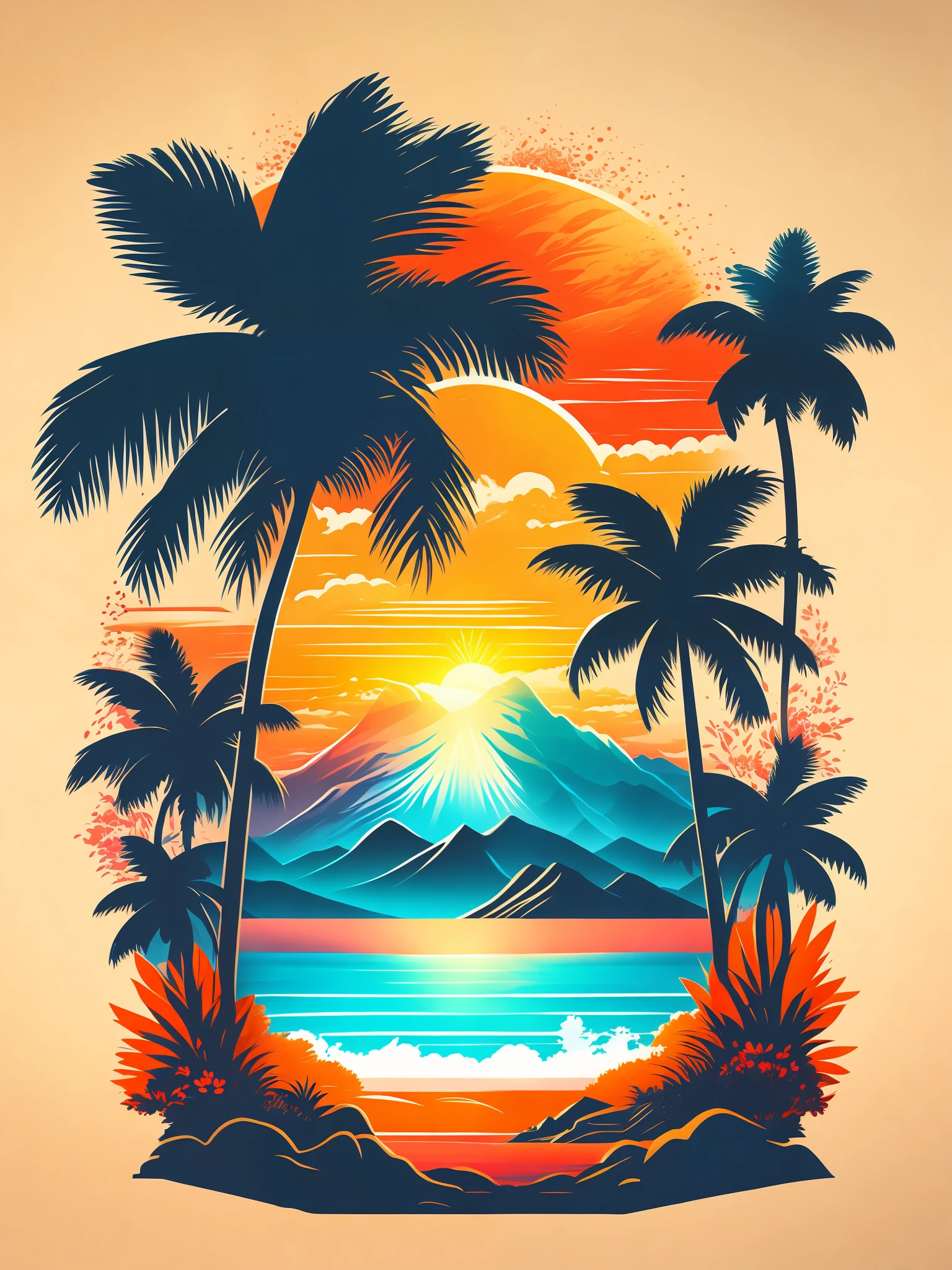t-shirt design, rzminjourney, vector art, summer design, hot like hawaii