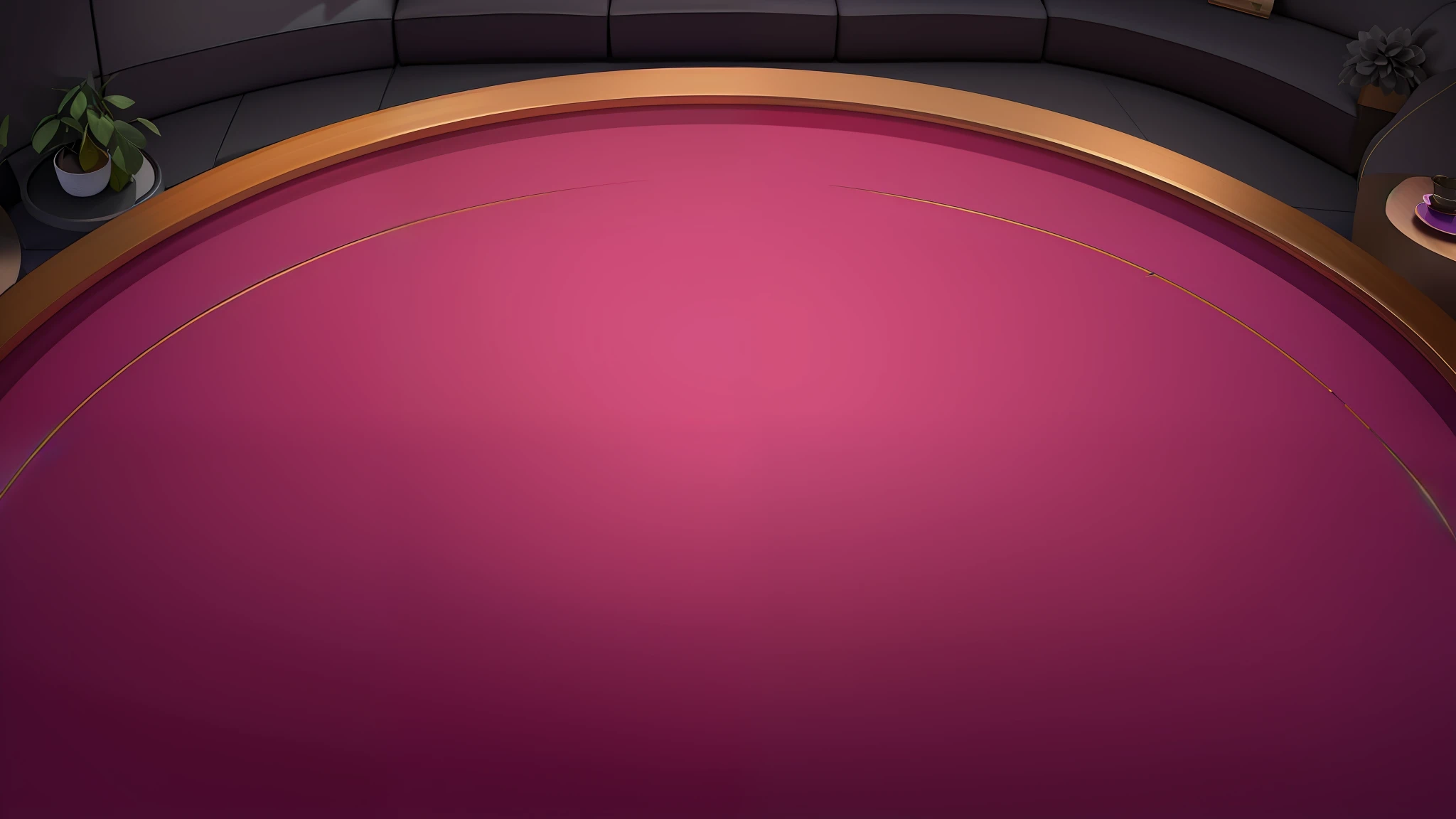 In the middle of the room there is a pink table, round background, background (with sofa), arena background, black purple studio background, random background scene, game background, ballroom background, pure studio background, gym background, background art, smooth Fuschia skin, 8K details, personal room background, round minimalism behind, solid color background