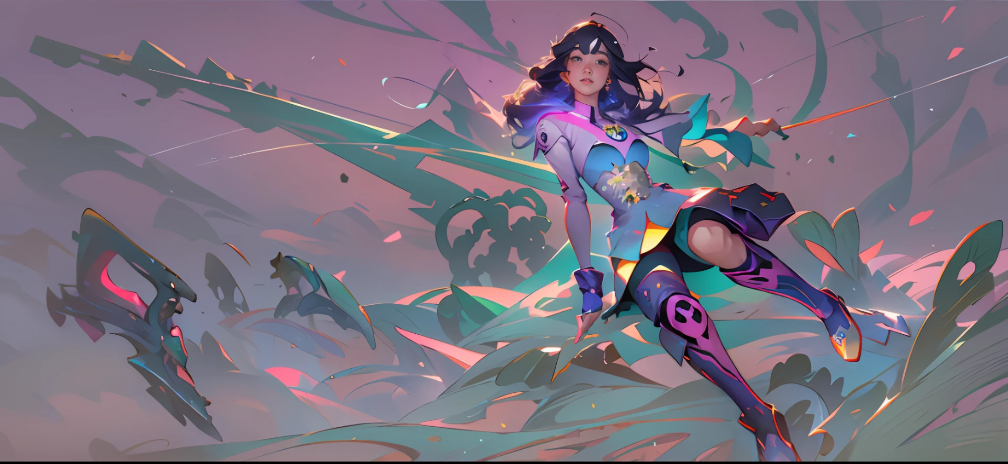 Masterpiece, top quality, best quality, official art, beautiful beauty, realistic, very detailed, colorful, highest detail, (a girl), (dynamic pose), (cyberpunk), shiny skin, zen pie, flowers, abstract background, inspired by Krenz Cushart, concept art, keyframe illustration, loish and wlop, express joy. By Krenz Cushart, character splash art, wlop rossdraws, keyframe,