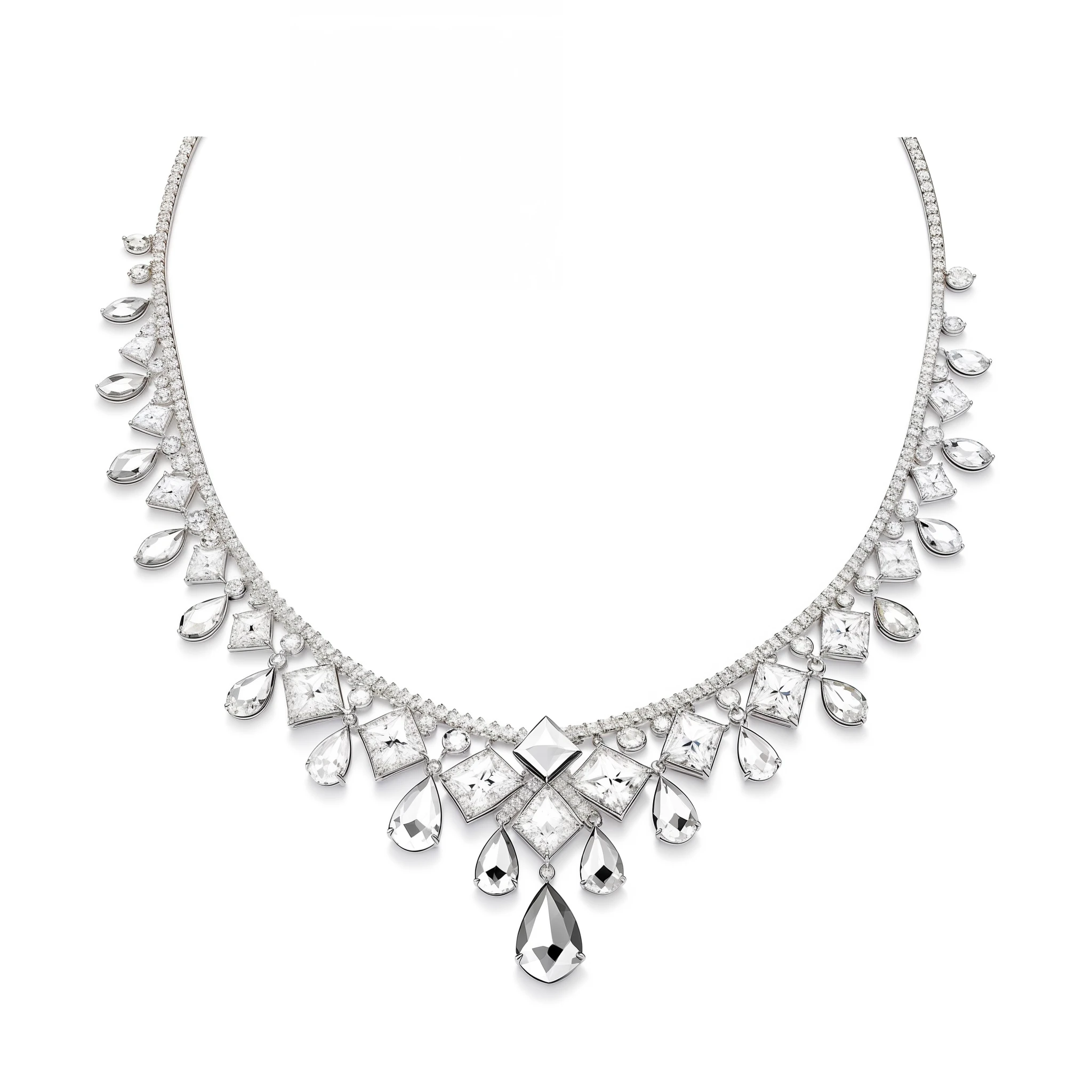Close-up of a necklace, ((black background)) with lots of diamonds, luxury neckless, platinum jewelry, Chaumet, BVLGARI, diamonds around the neck, Swarovski with sparkling gemstones on it, very, very very beautiful! , Bvlgari jewelry, beautiful! , elegant sparkling jewelry, beautiful", necklace, oz, very, very beautiful!