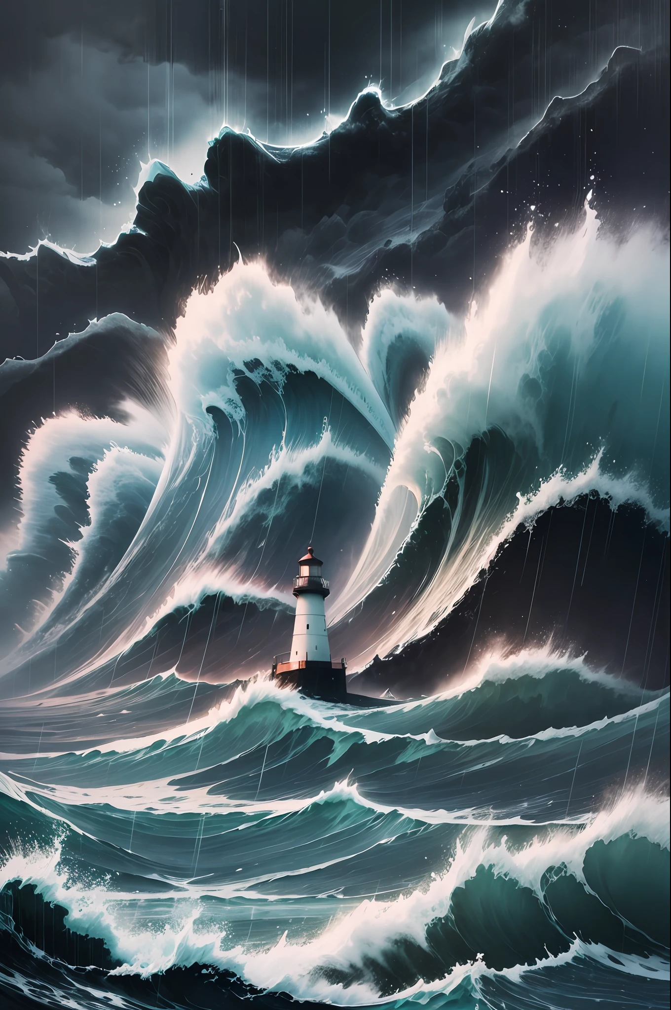 Dark clouds, night, heavy rain, lighthouses, tsunamis, huge waves --auto --s2