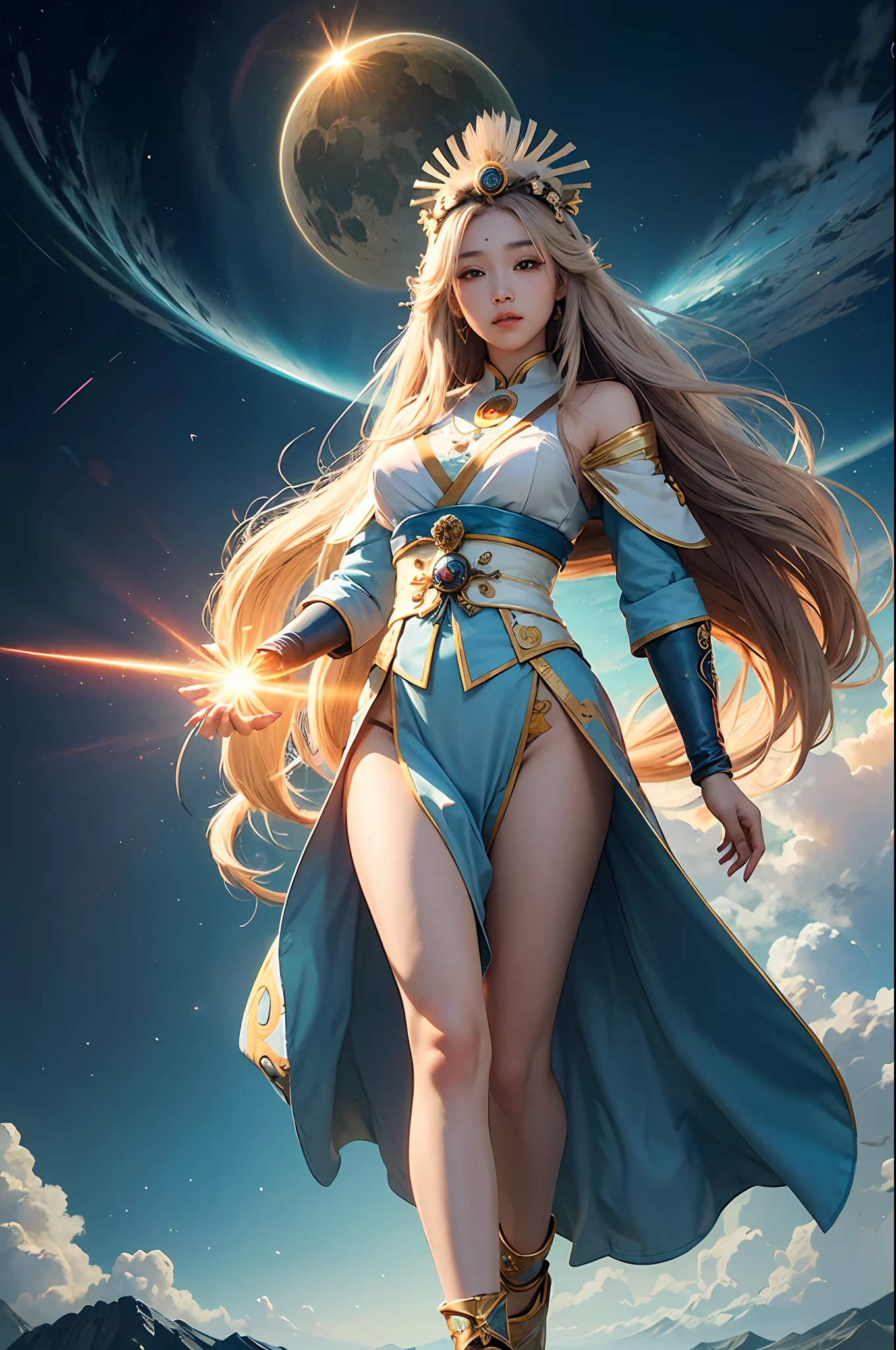 masterpiece, best quality,unity 8k wallpaper, ultra detailed, beautiful and aesthetic, beautiful, official art,
amaterasu priestess, sun disk, solar flare spell, sun goddess's blessing, divine intervention,