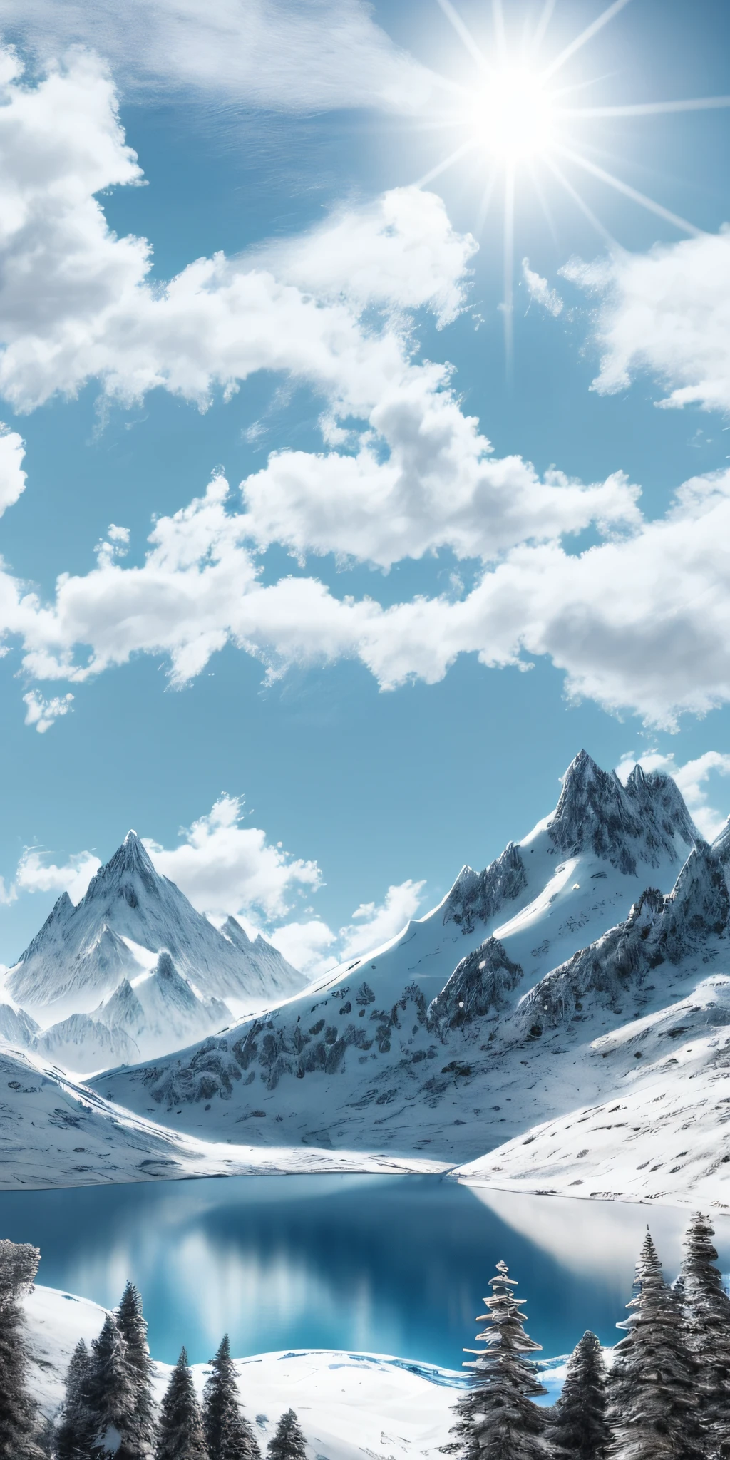 mountains with snow on them and a lake in the foreground, high mountains, mountainscape, mountains in a background, moutains, snow capped mountains, snowy mountain background, beautiful render of a landscape, snowy mountains, beautiful mountains, detailed scenery —width 672, majestic snowy mountains, beatiful mountain background, mountains background, background mountains, icy mountains in the background