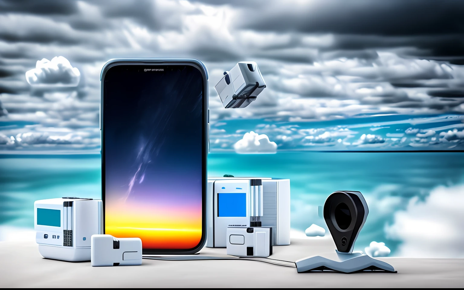 mobile phone,gps pointer,boxs,clouds,
product photography,preofessional,ultra quality,high details, (HDR), (8k), (gigapixel), ((masterpiece))