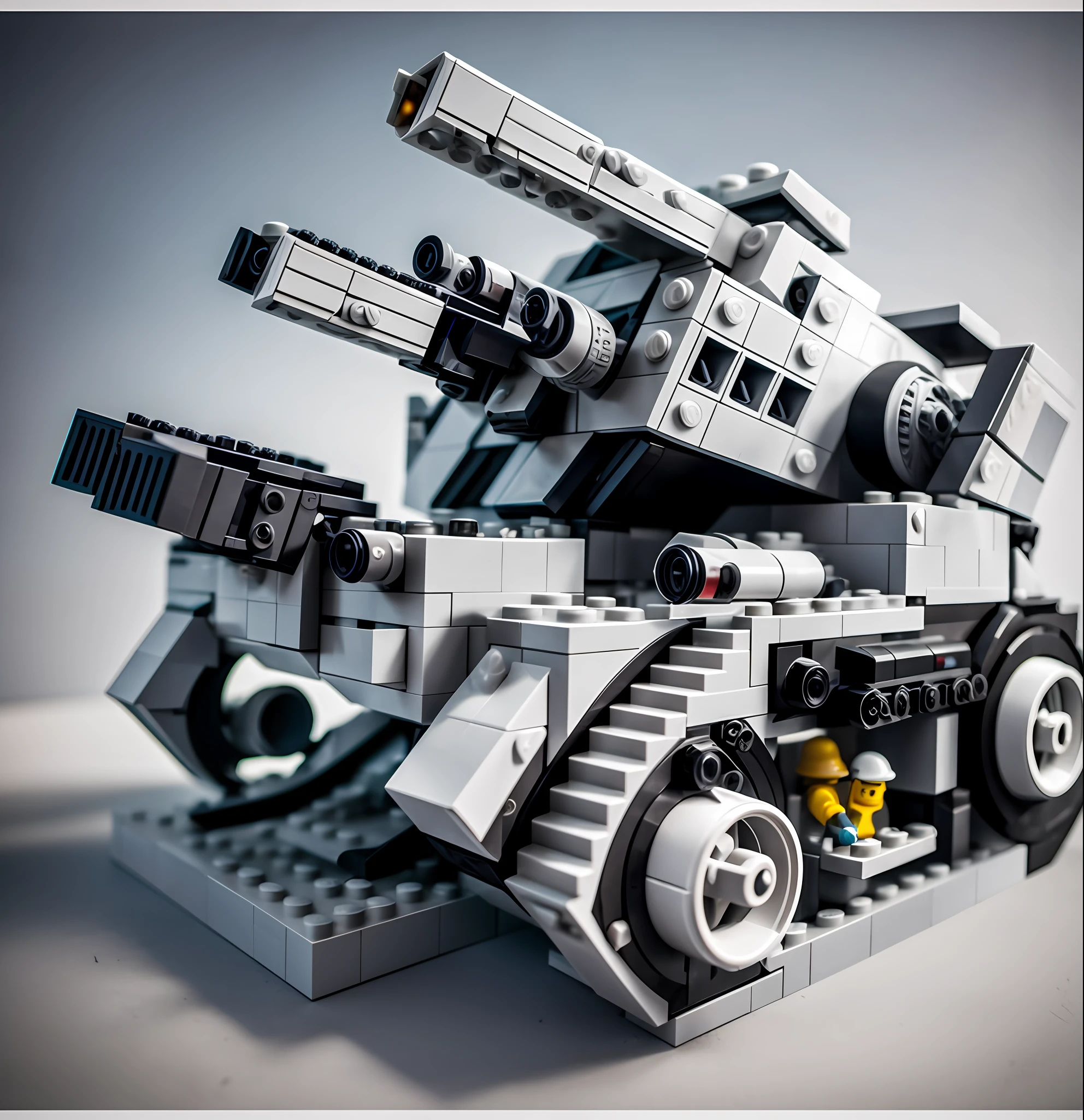 Lego style, concept artillery, lego, brick, futurism, science fiction game style, futurism science fiction, futuristic style, gray