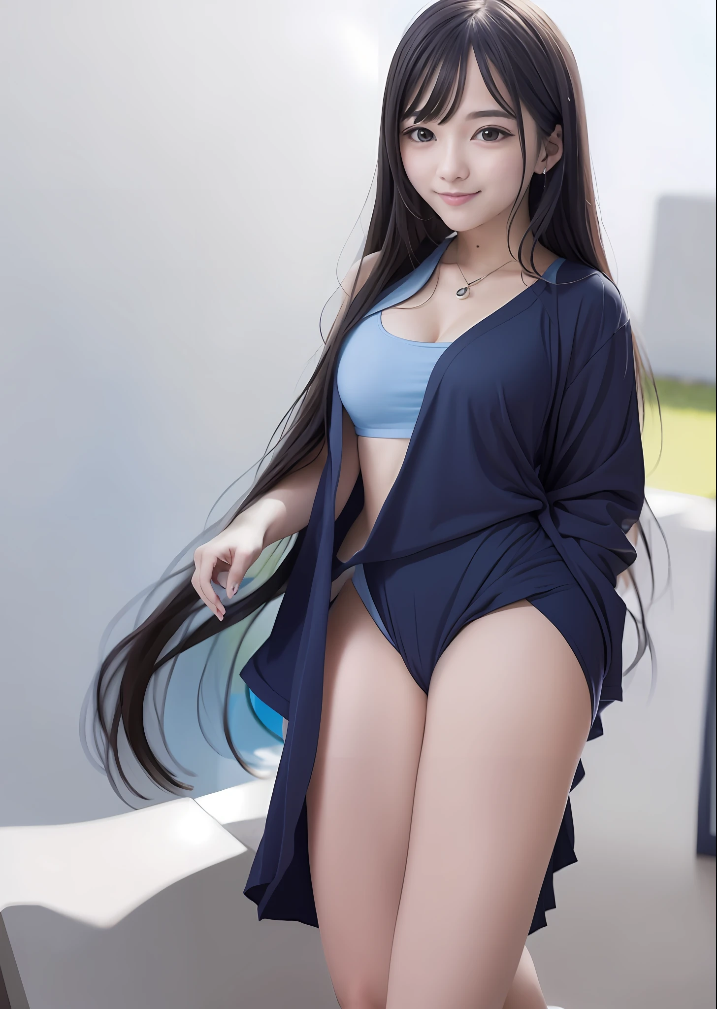 Wearing a school uniform in a sailor suit